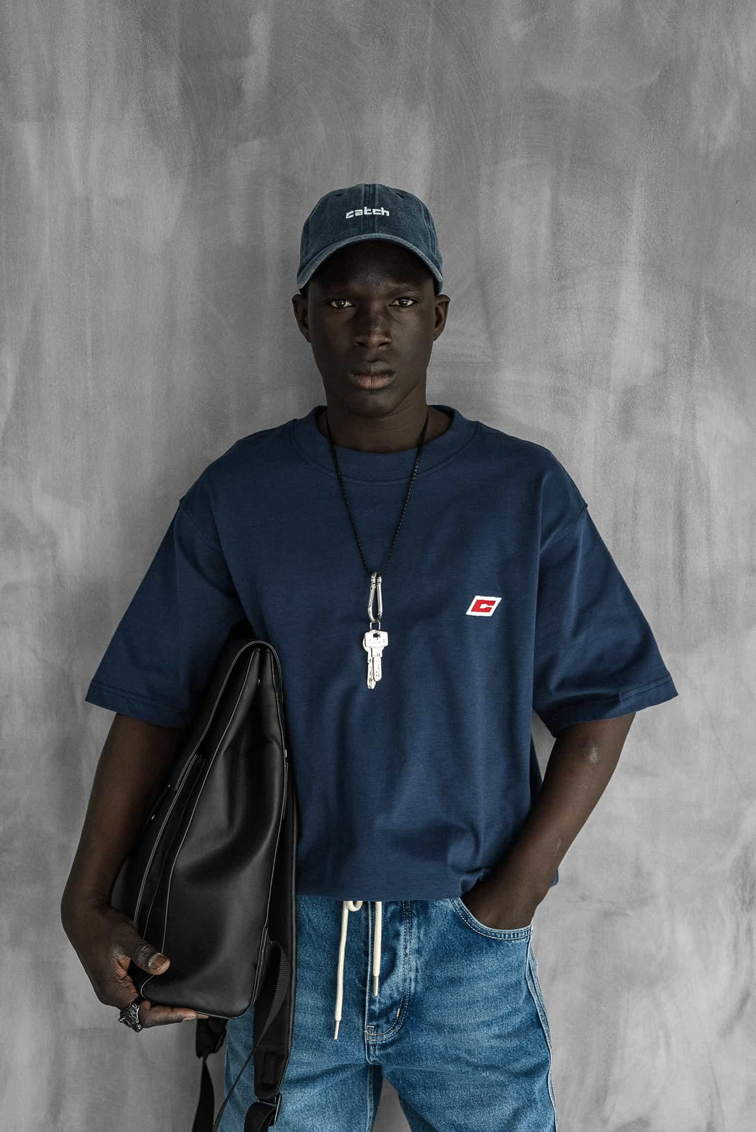 Erkek Oversize Nakışlı T-Shirt Mavi