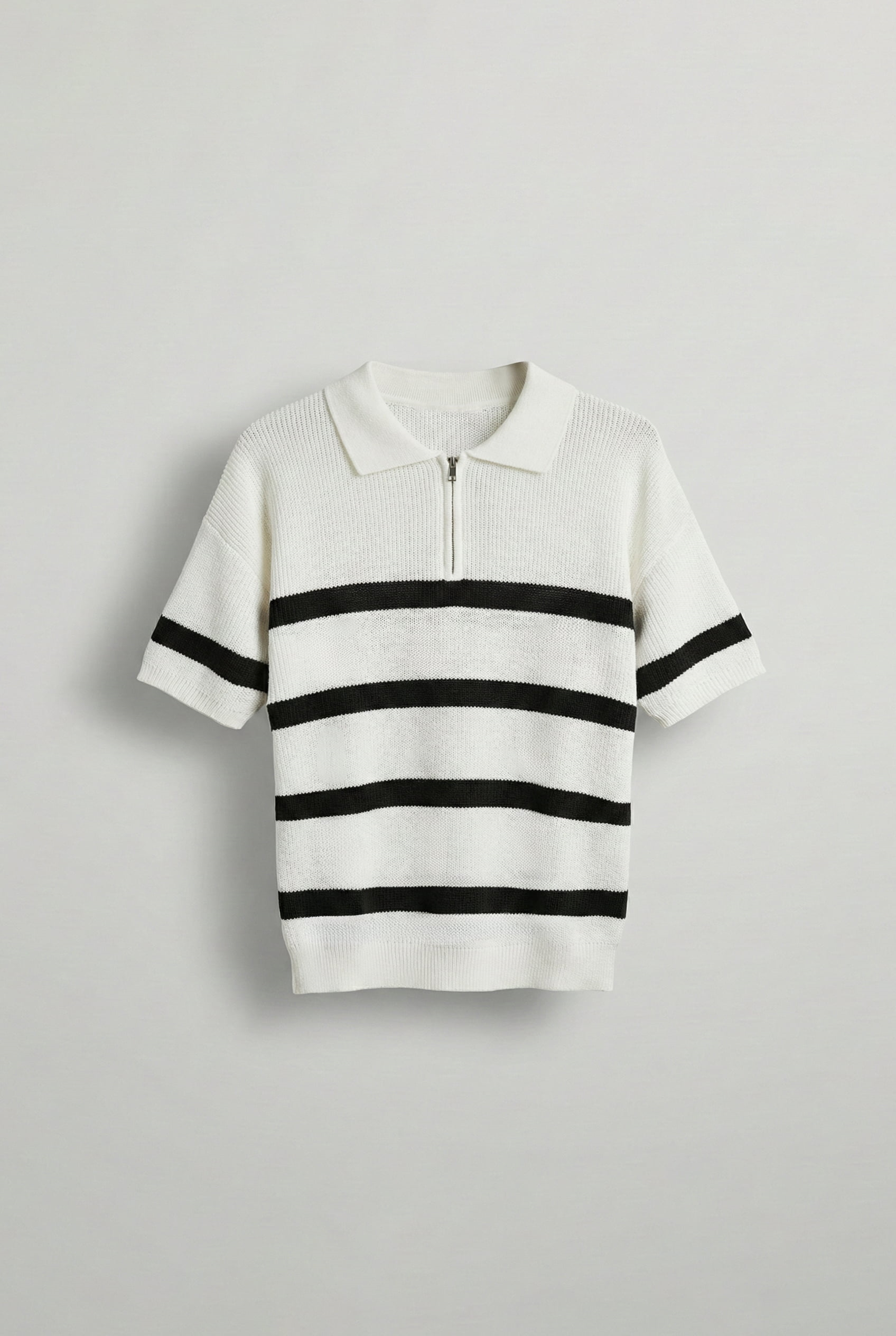 Erkek Oversize Örme Triko Polo Yaka T-Shirt Ekru