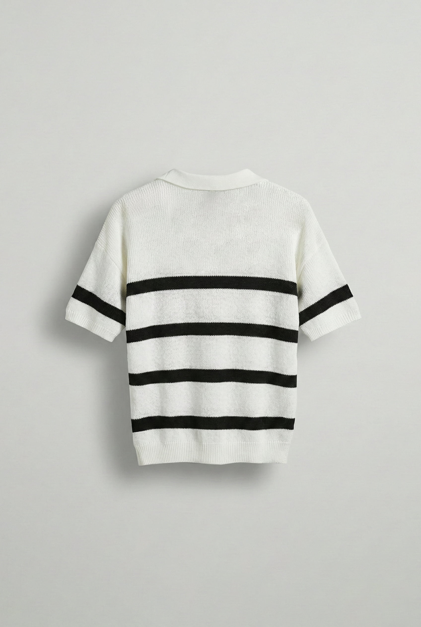 Erkek Oversize Örme Triko Polo Yaka T-Shirt Ekru