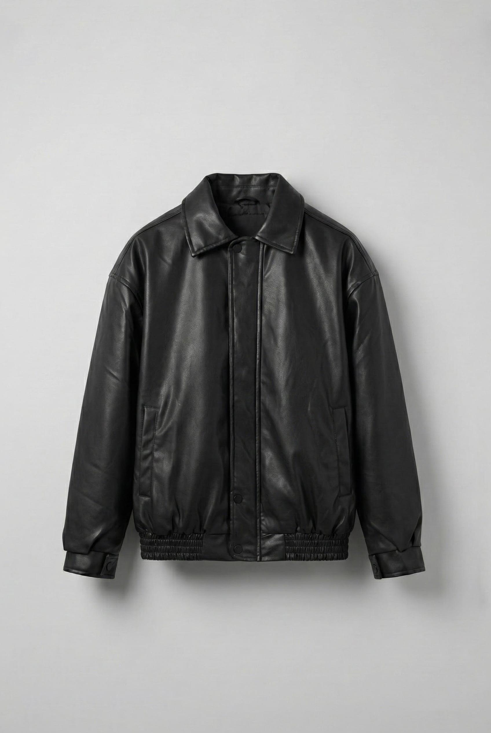 Erkek Oversize Premium Basic Deri Ceket Siyah