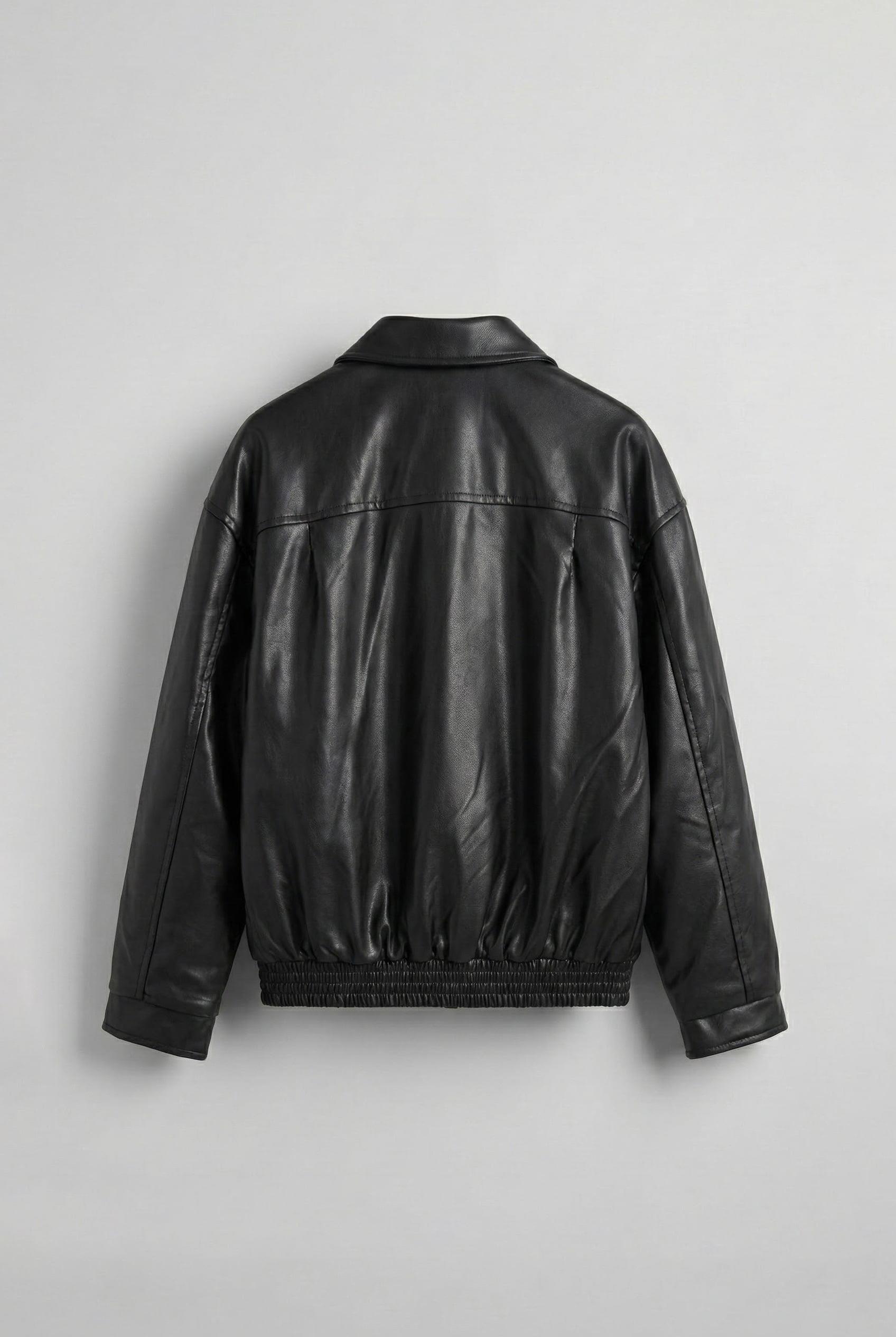 Erkek Oversize Premium Basic Deri Ceket Siyah