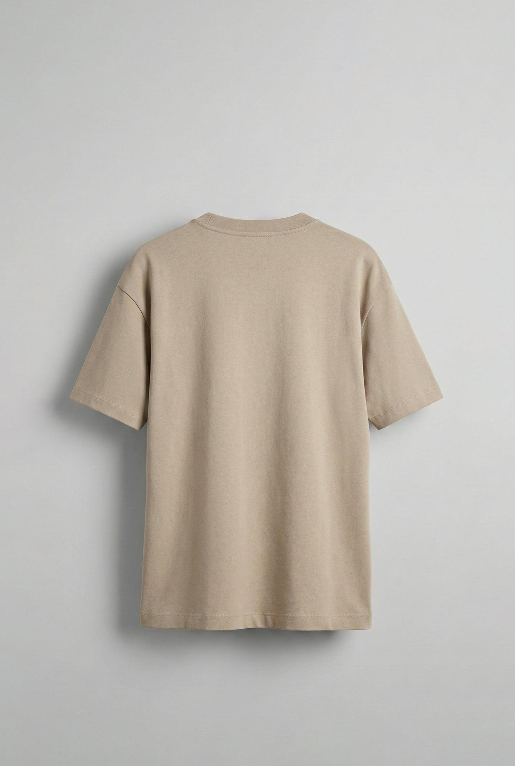 Erkek Oversize Premium Kumaş Gramajlı Basic T-Shirt Bej