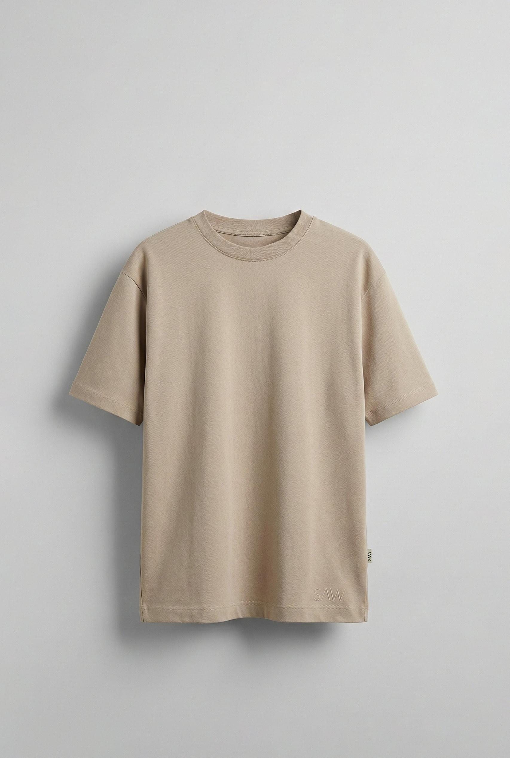 Erkek Oversize Premium Kumaş Gramajlı Basic T-Shirt Bej