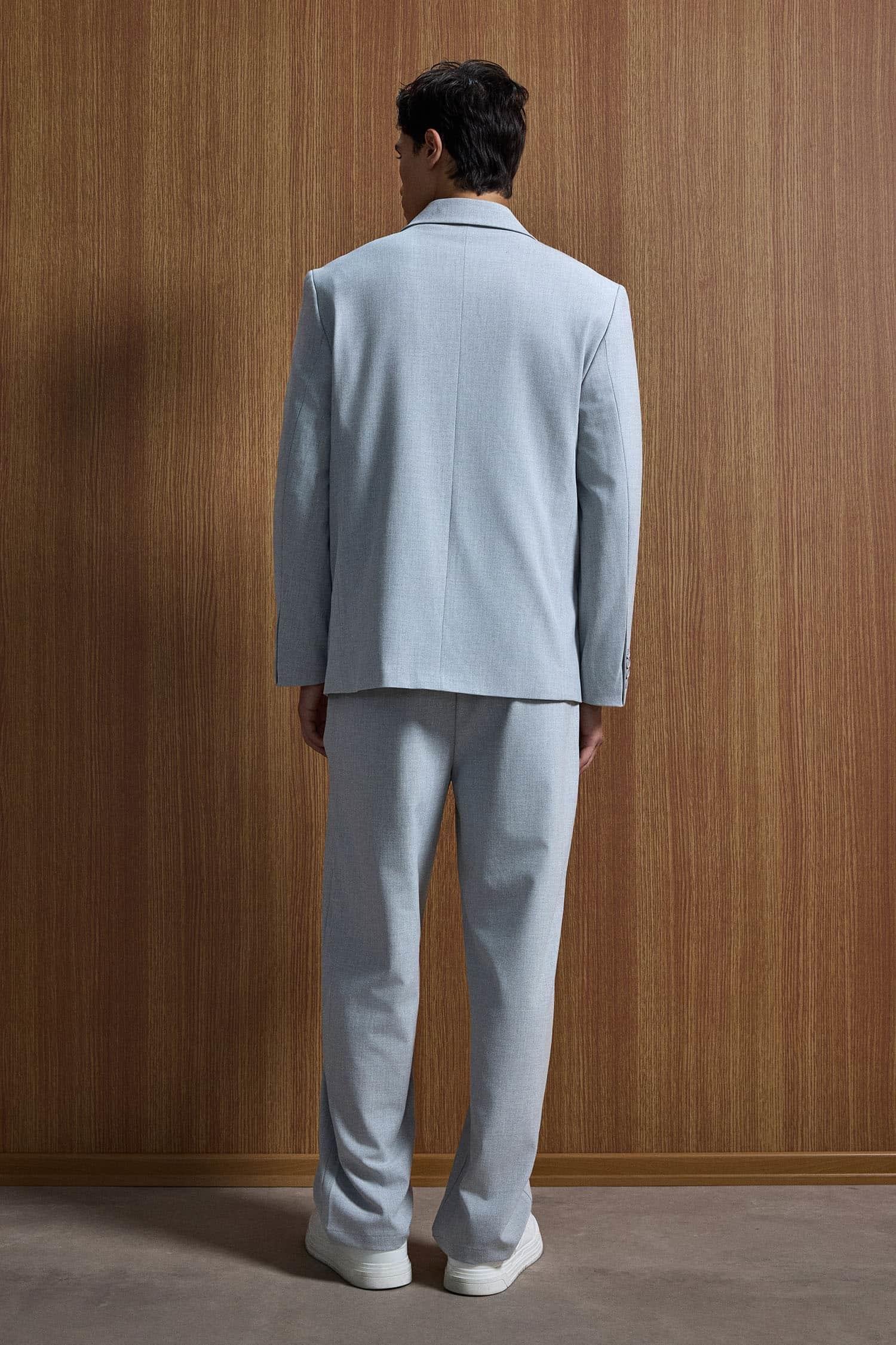 Erkek Oversize Rahat Kalıp Kruvaze Takım Elbise Gri