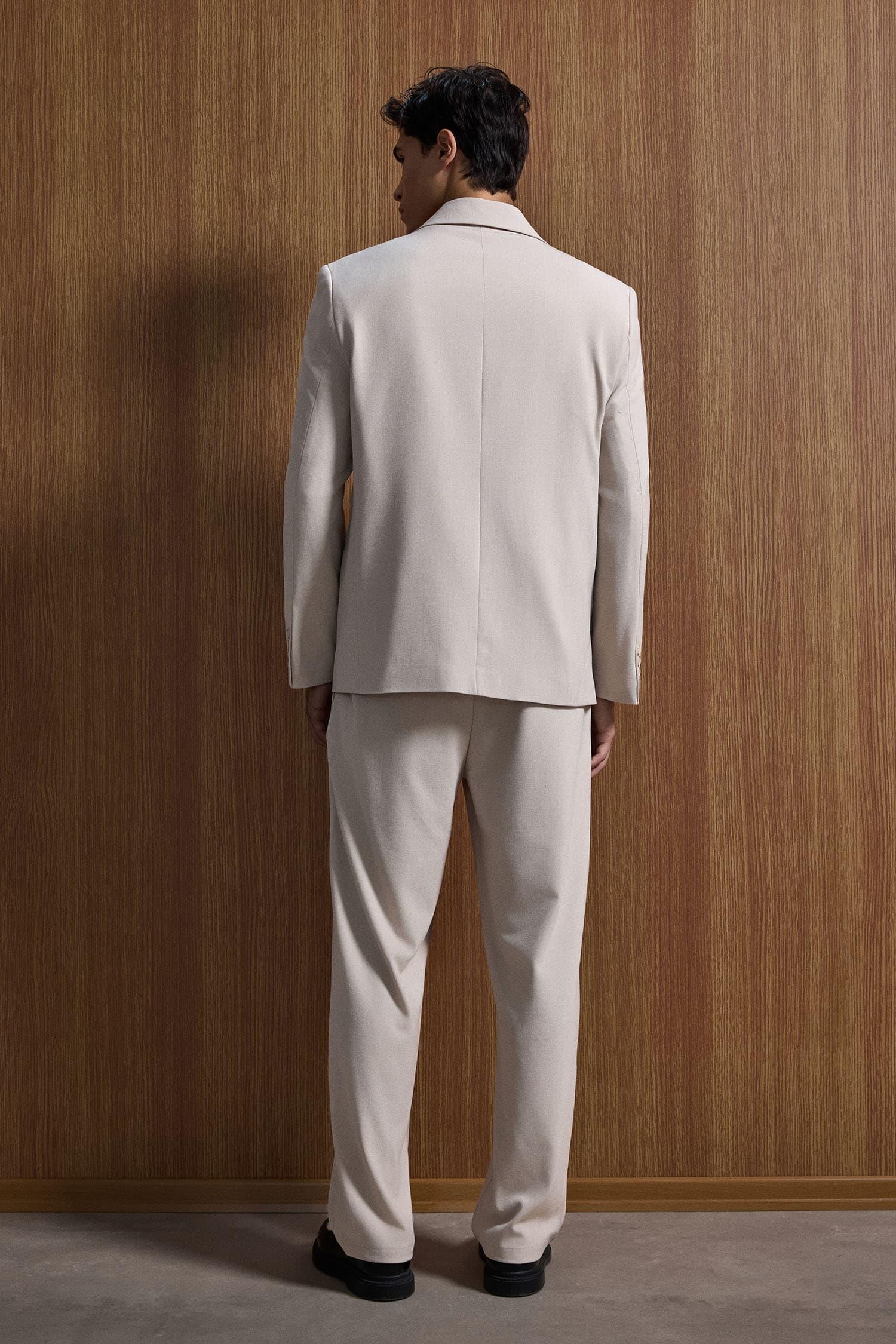 Erkek Oversize Rahat Kalıp Kruvaze Takım Elbise Bej