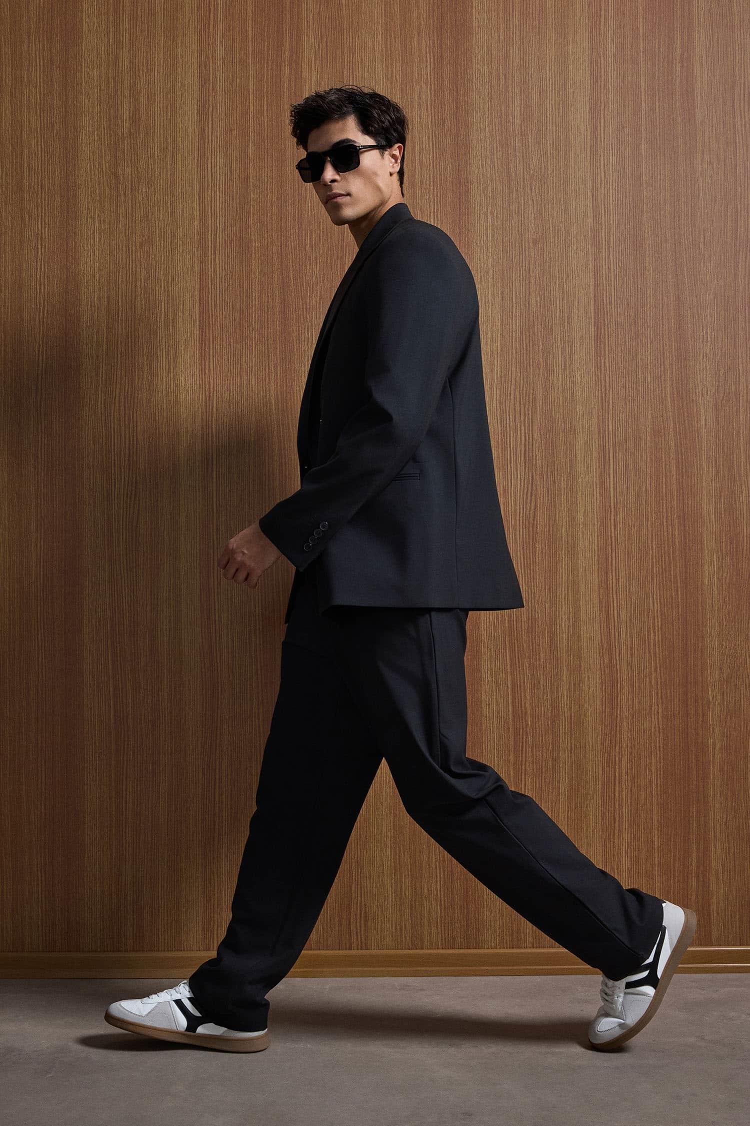 Erkek Oversize Rahat Kalıp Kruvaze Takım Elbise Siyah