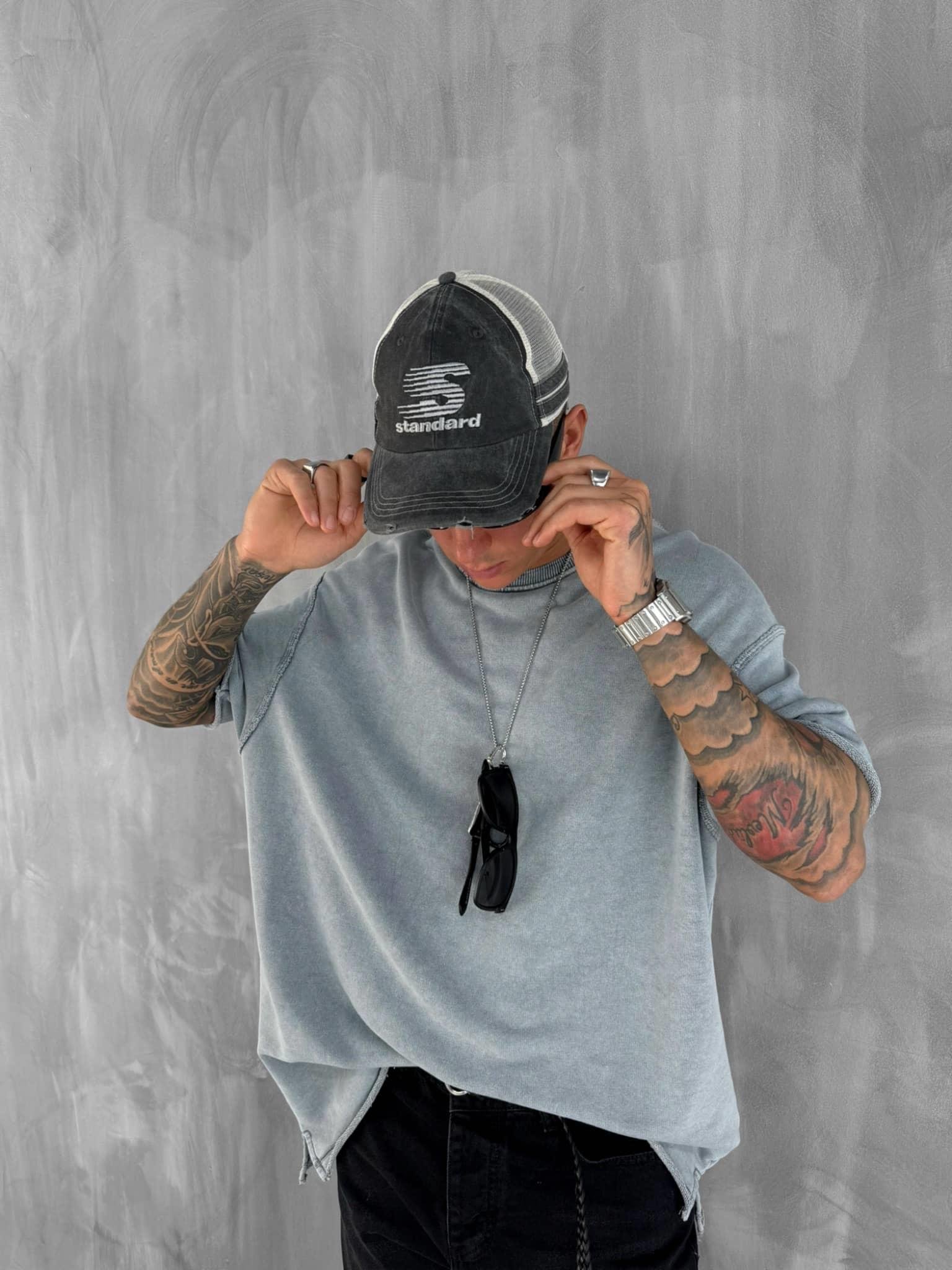 Erkek Oversize Rahat Kesim Yıkamalı T-Shirt Gri