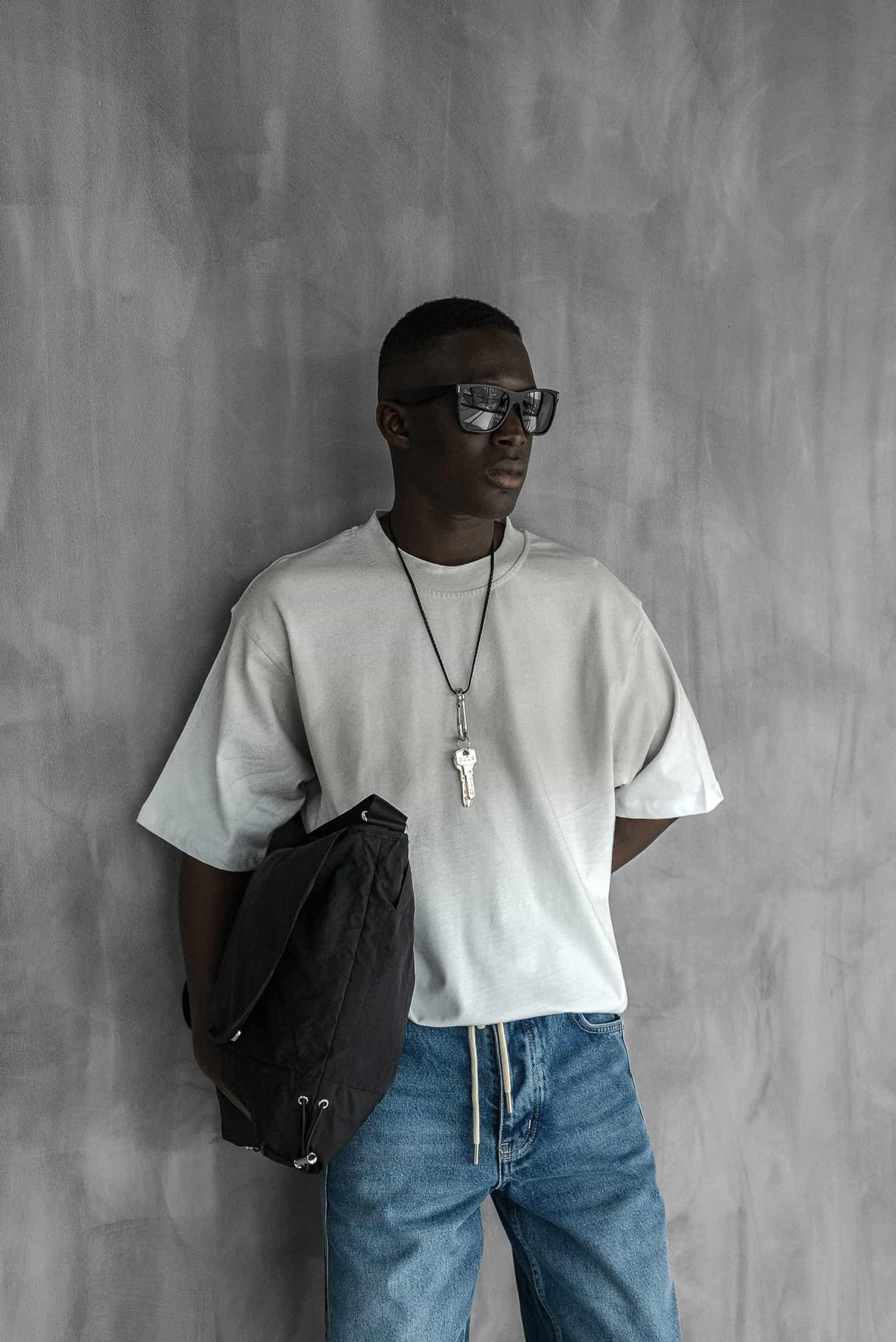 Erkek Oversize Renk Geçişli T-Shirt Beyaz