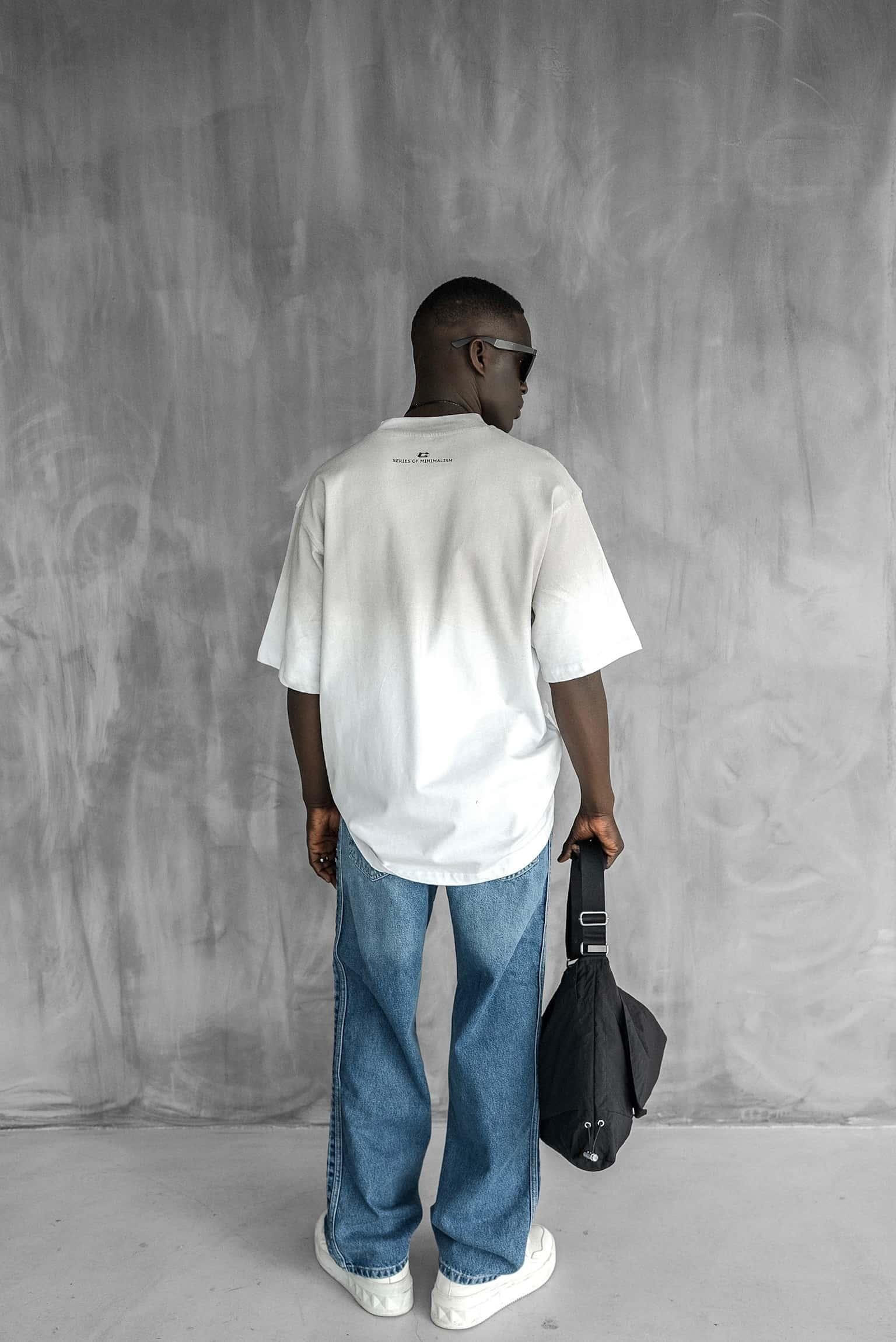 Erkek Oversize Renk Geçişli T-Shirt Beyaz