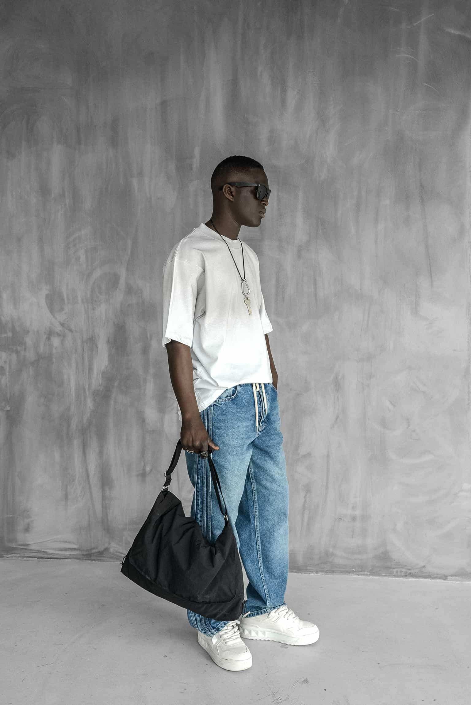 Erkek Oversize Renk Geçişli T-Shirt Beyaz