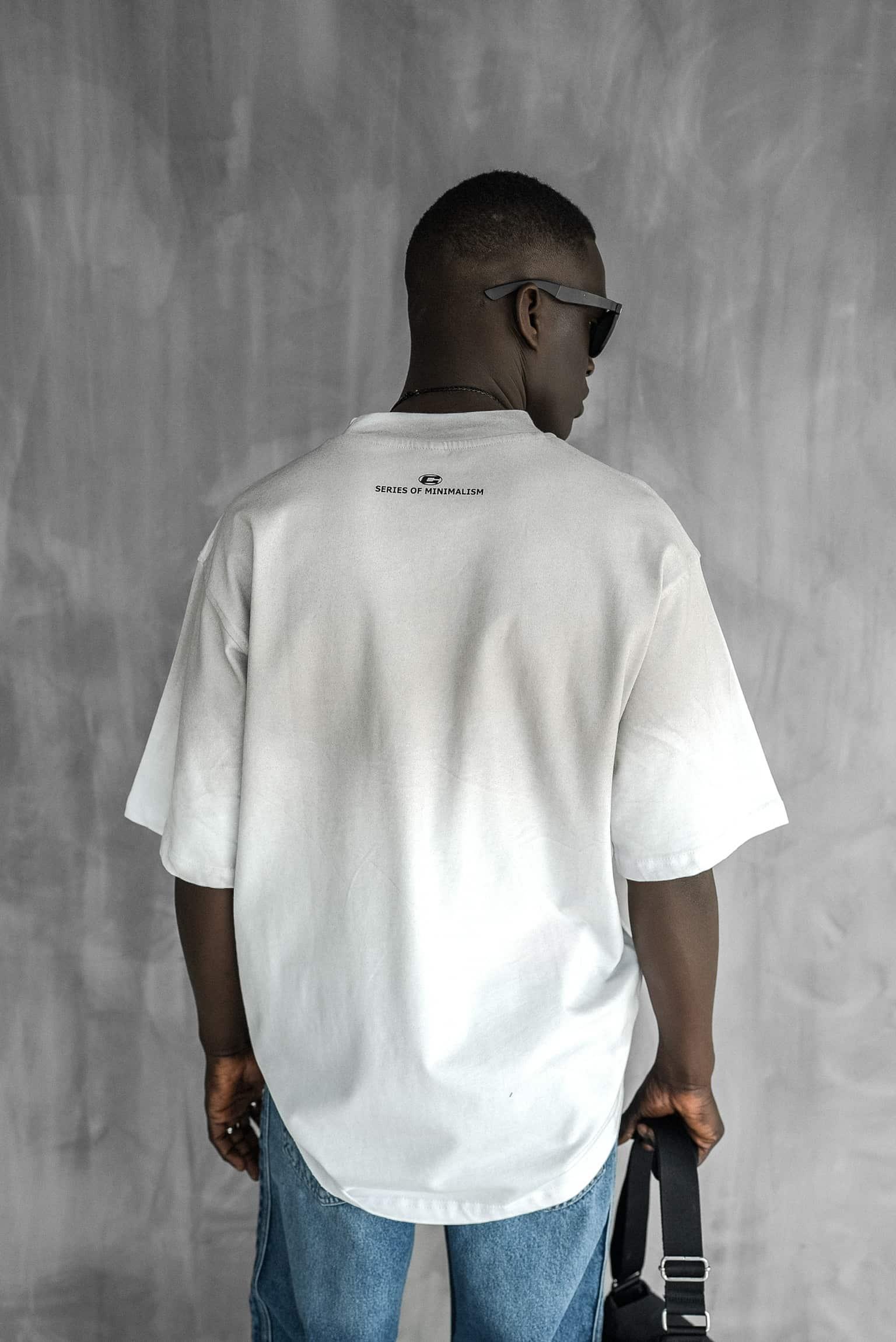 Erkek Oversize Renk Geçişli T-Shirt Beyaz