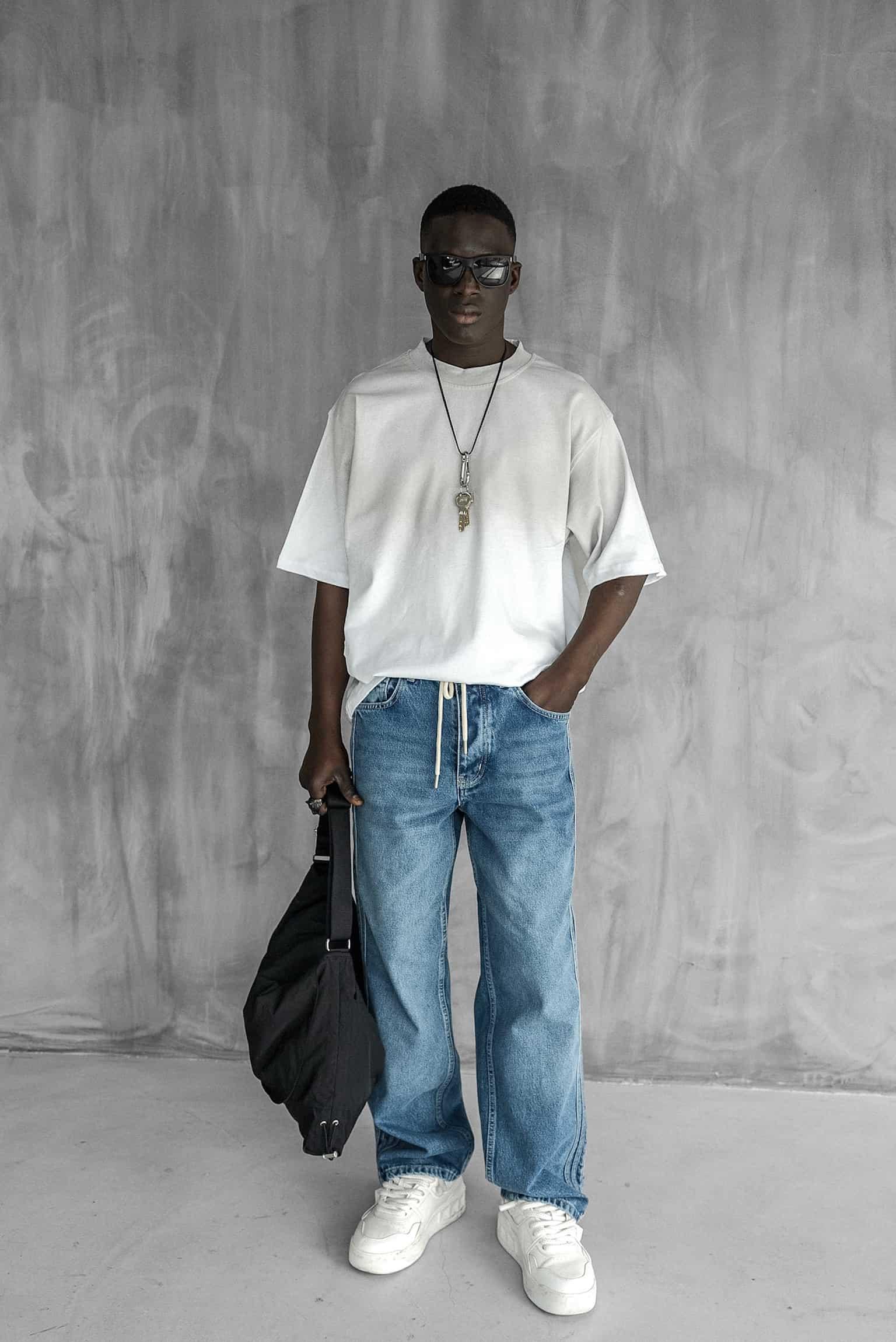 Erkek Oversize Renk Geçişli T-Shirt Beyaz