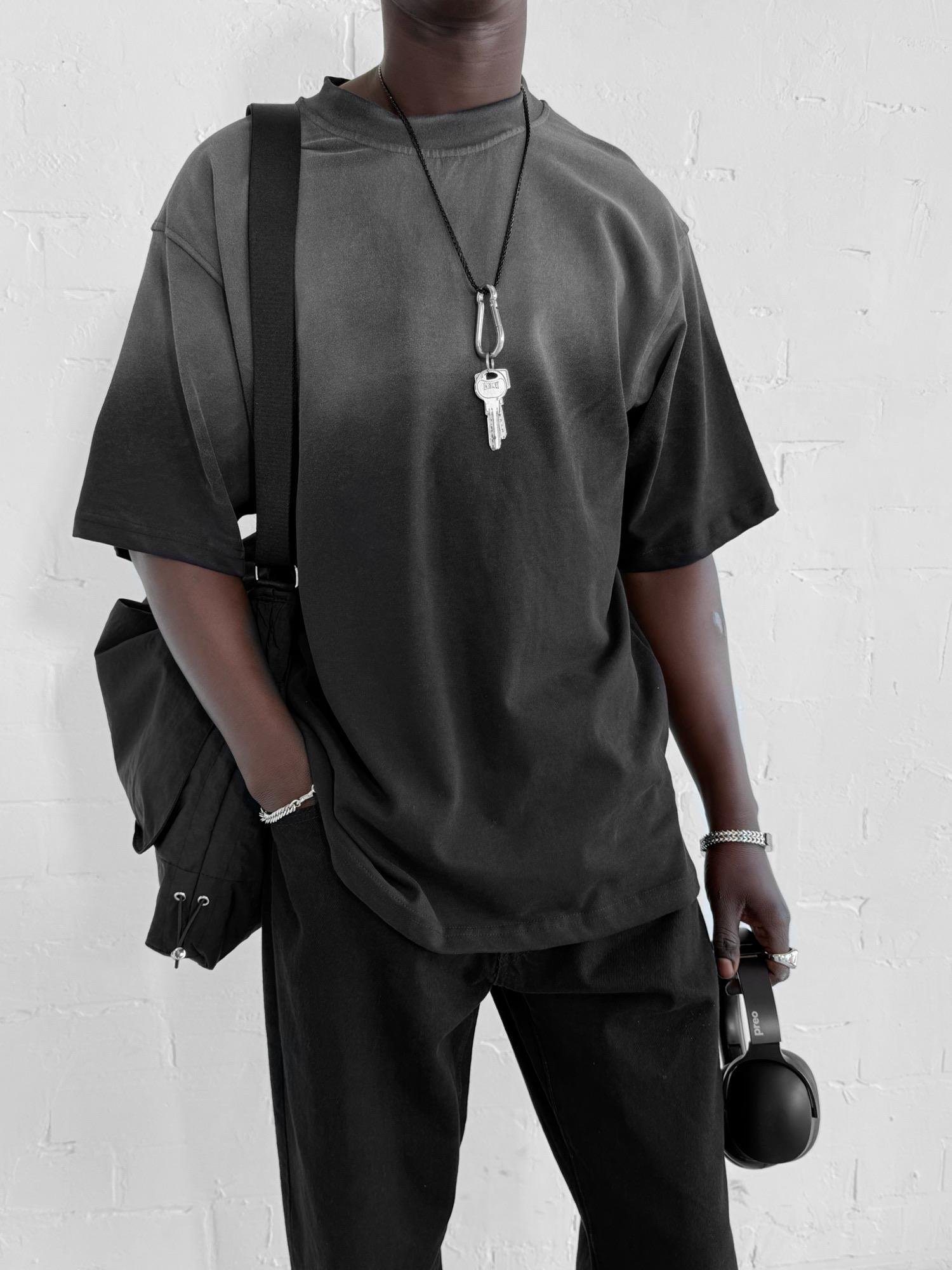 Erkek Oversize Renk Geçişli T-Shirt Siyah