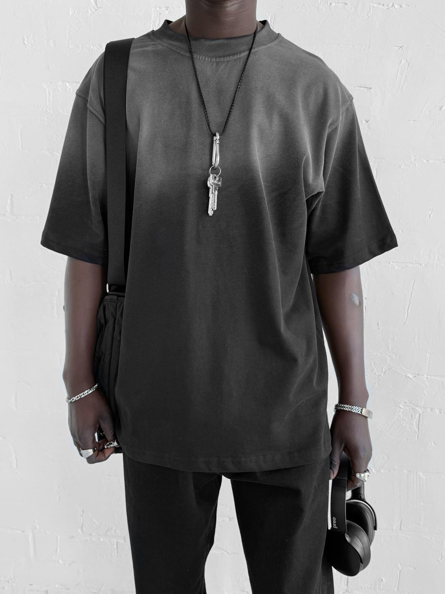 Erkek Oversize Renk Geçişli T-Shirt Siyah