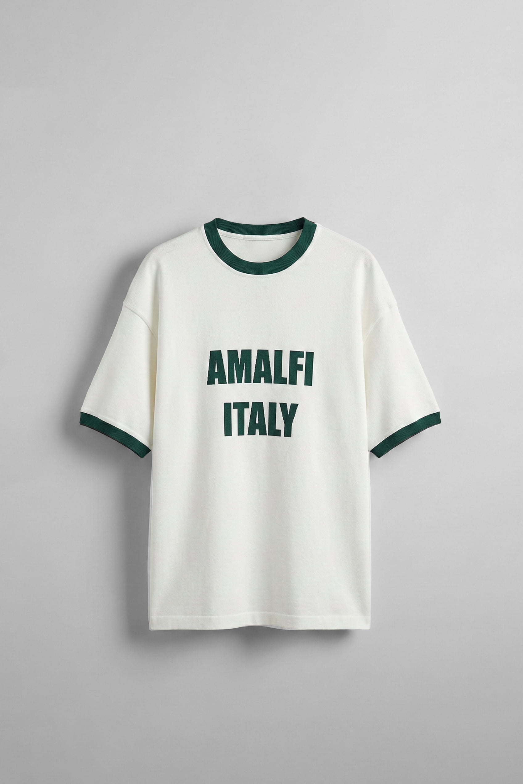 Erkek Oversize Şehir Serisi Kontrast Yaka T-Shirt Ekru / Yeşil