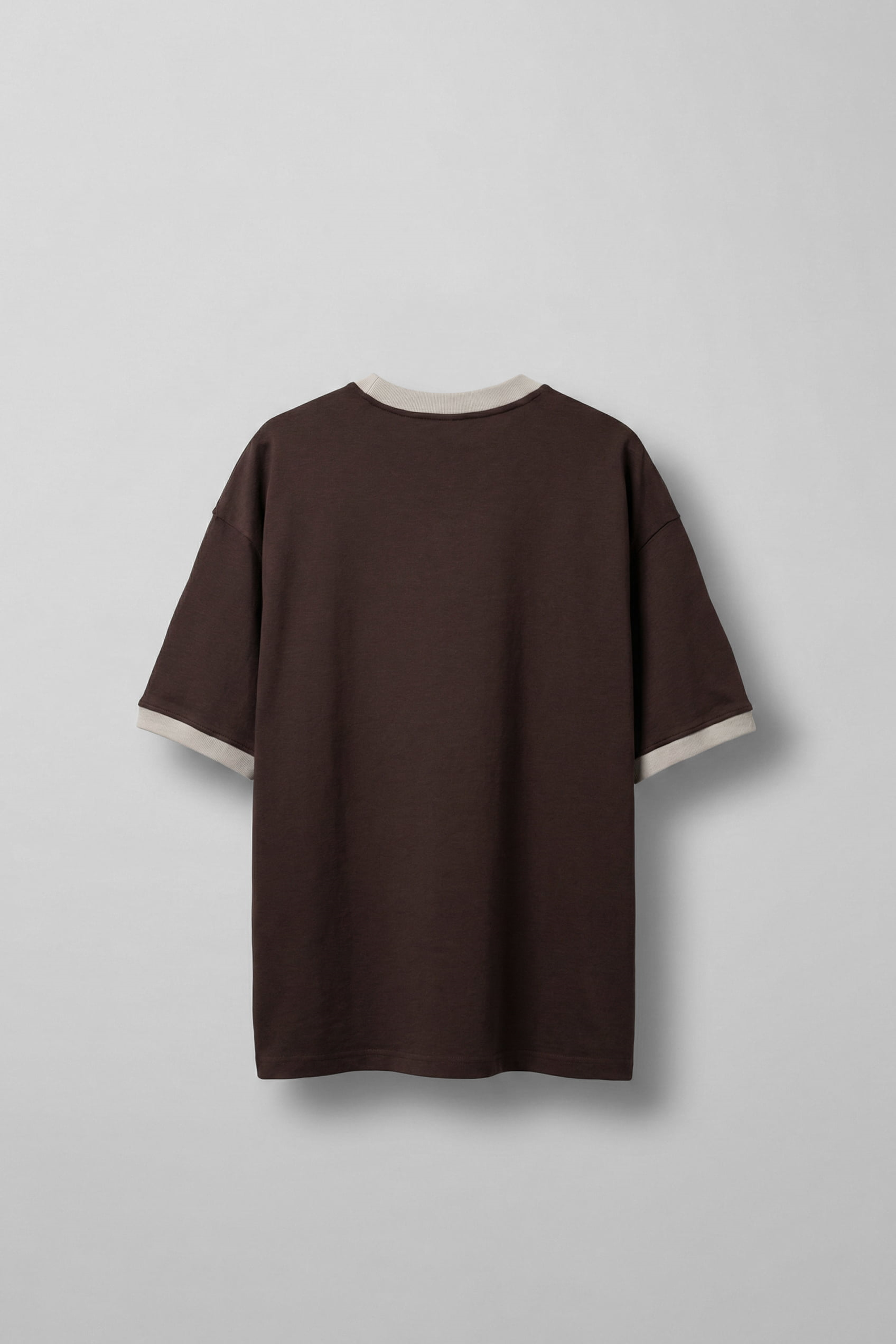 Erkek Oversize Şehir Serisi Kontrast Yaka T-Shirt Kahverengi / Gri