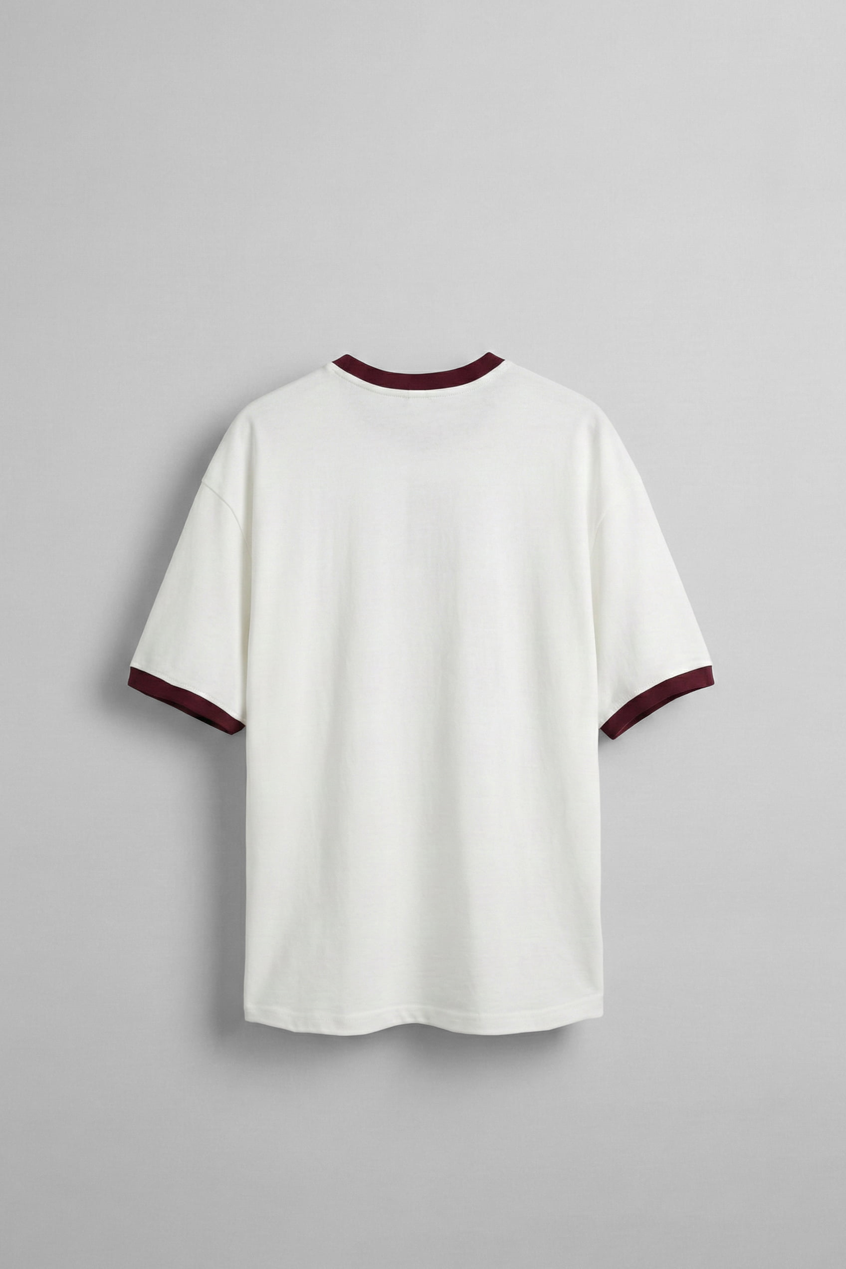 Erkek Oversize Şehir Serisi Kontrast Yaka T-Shirt Ekru / Mürdüm