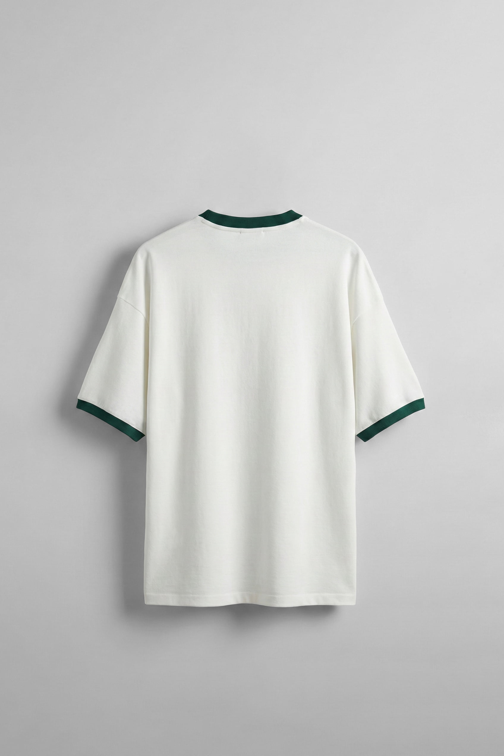 Erkek Oversize Şehir Serisi Kontrast Yaka T-Shirt Ekru / Yeşil