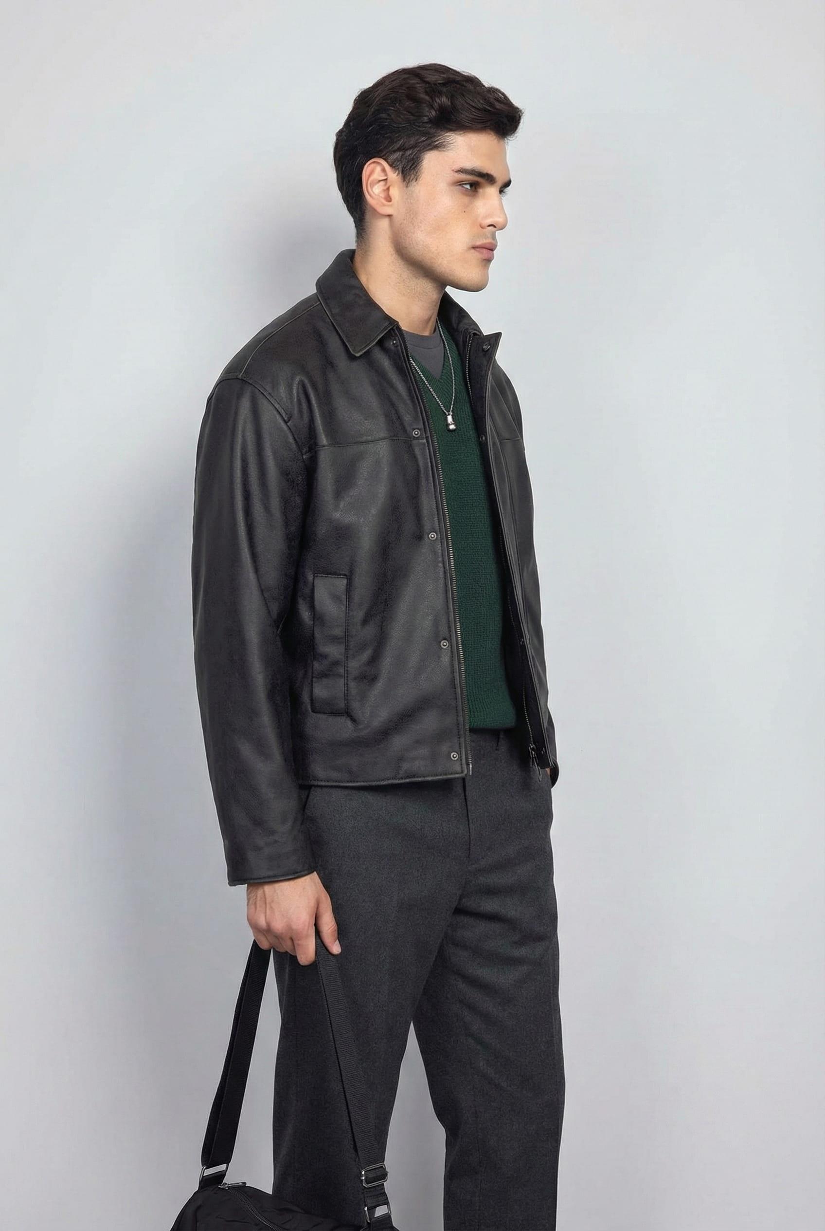 Erkek Oversize Süet Görünümlü Ceket Siyah