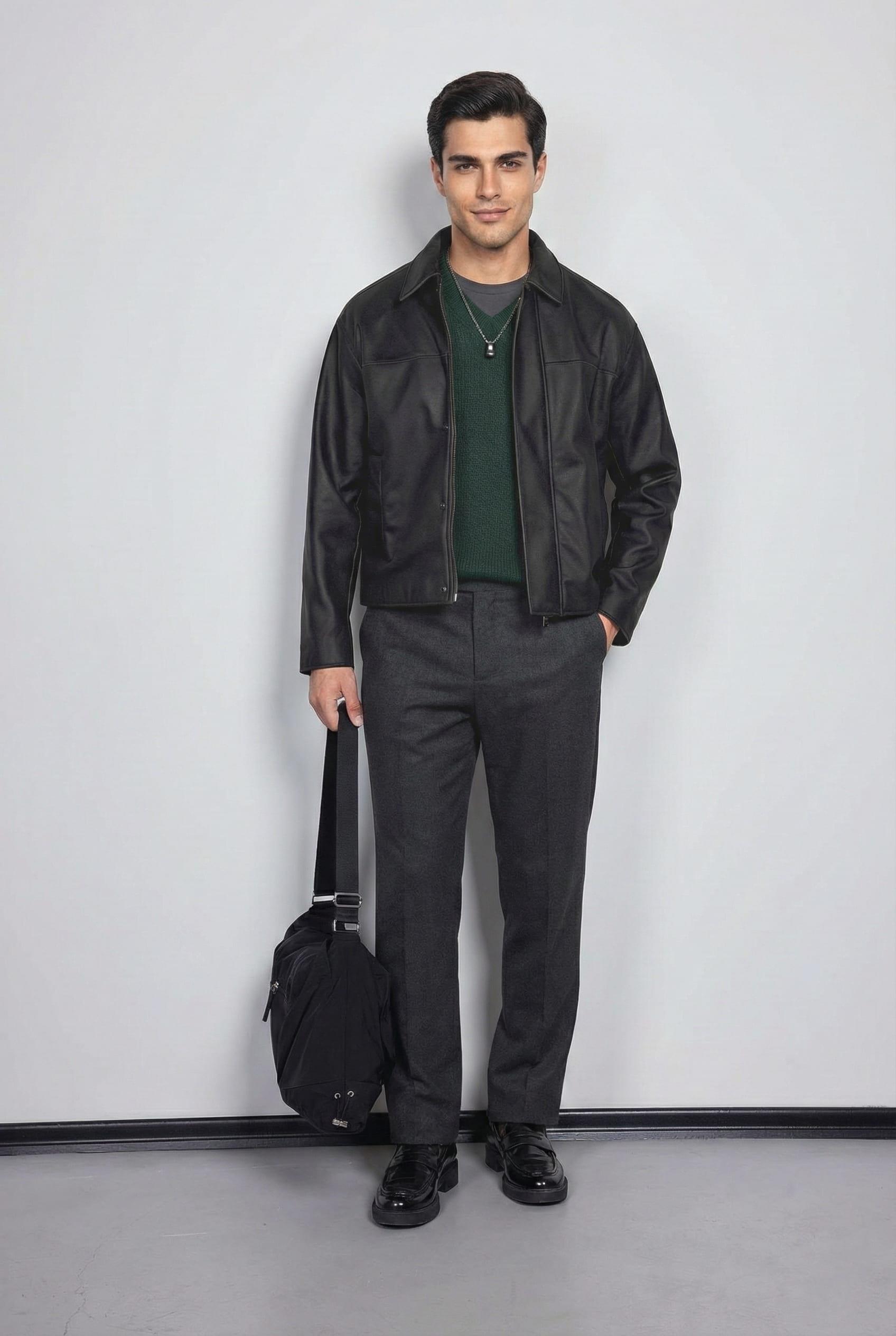 Erkek Oversize Süet Görünümlü Ceket Siyah