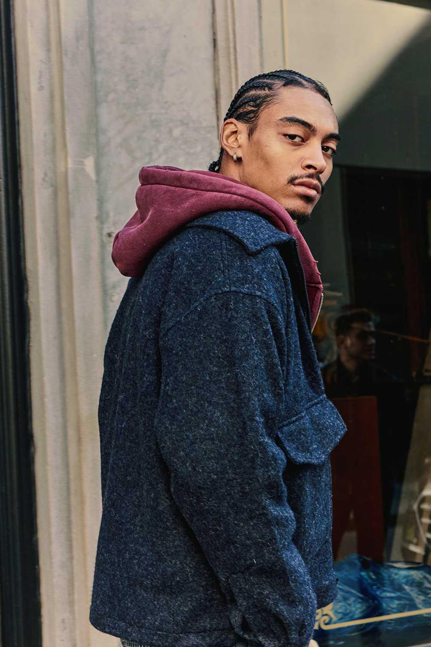 Erkek Oversize Tüylü Kaşe Ceket Lacivert