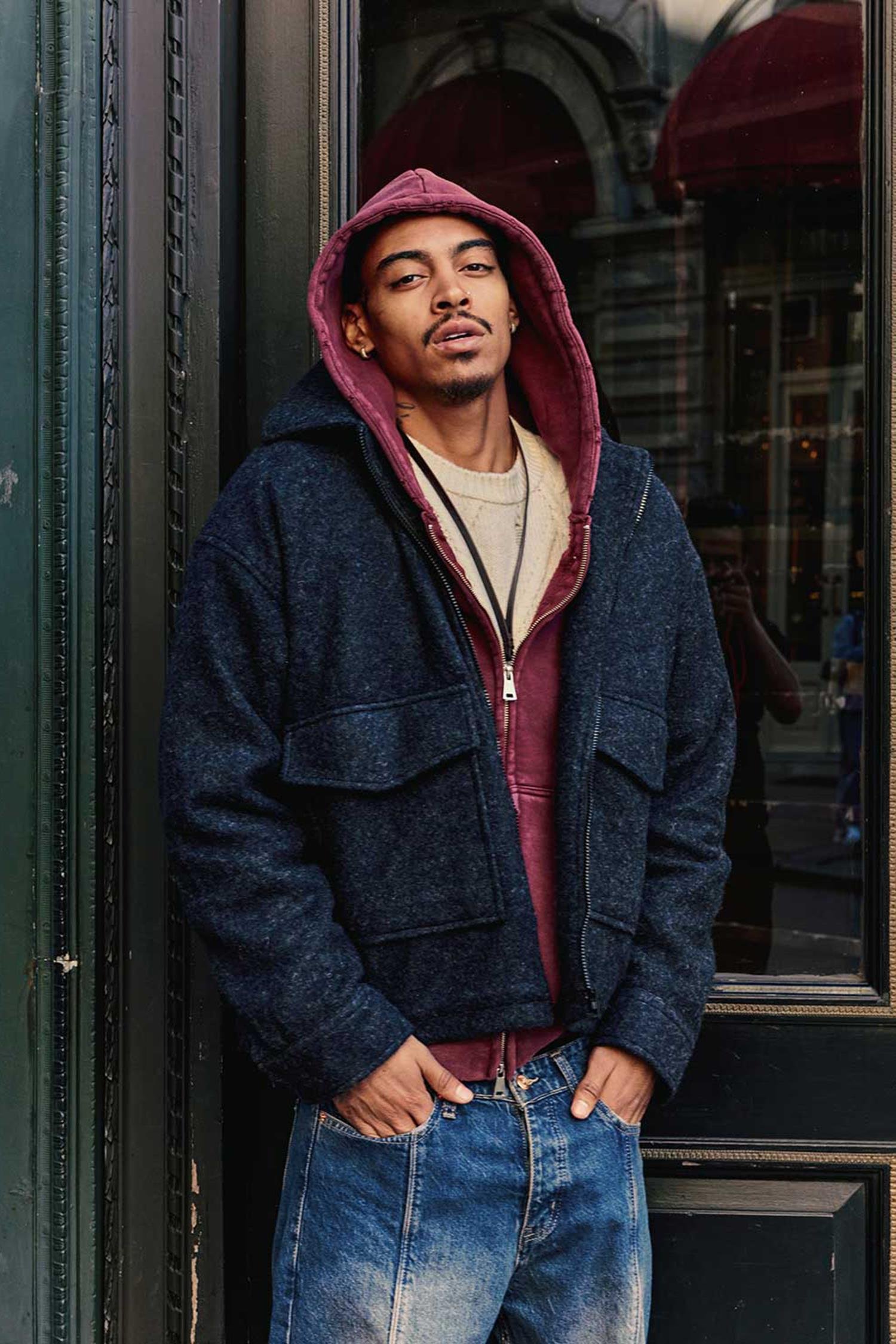 Erkek Oversize Tüylü Kaşe Ceket Lacivert