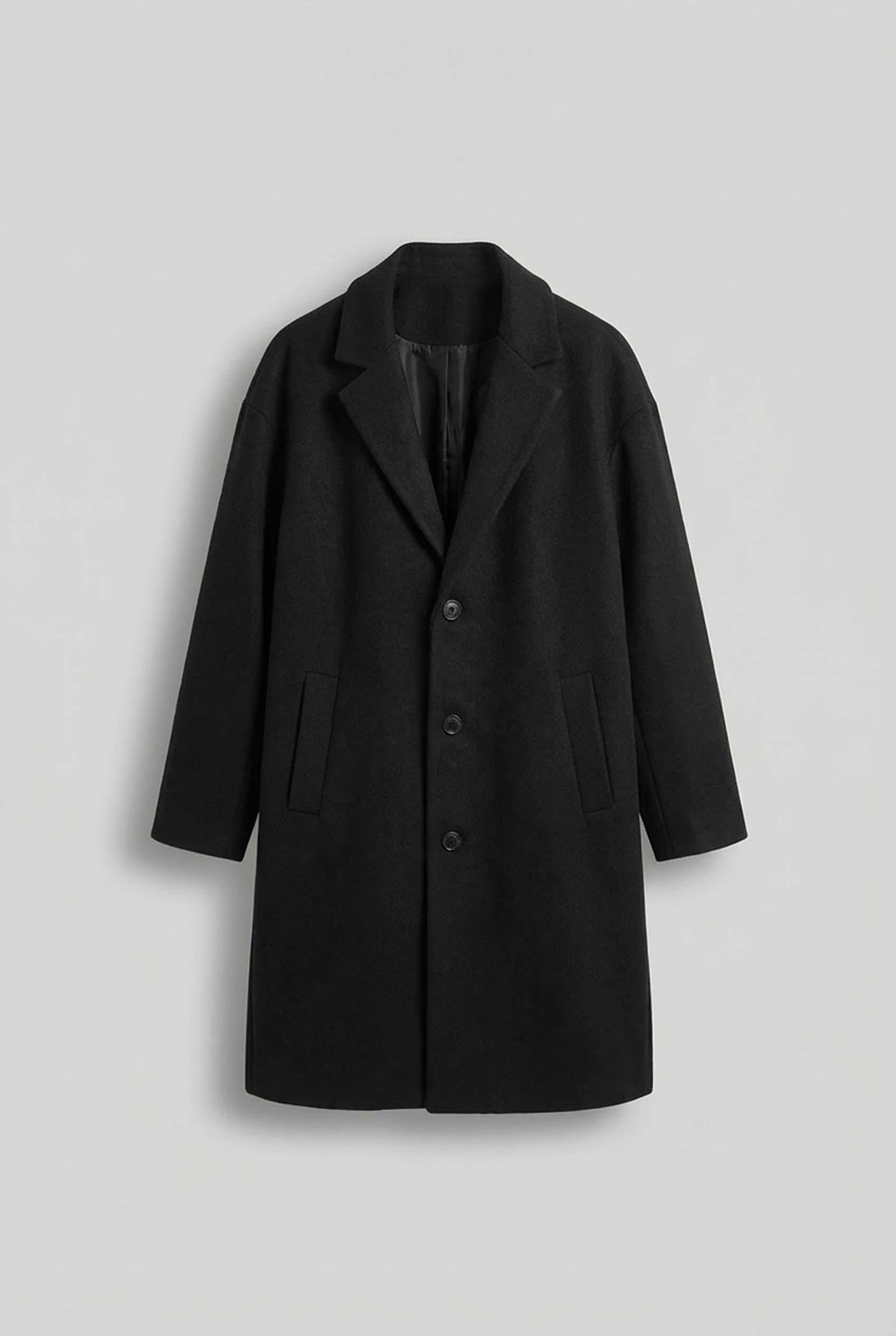 Erkek Oversize Uzun İtalyan Kaşe Kaban Siyah