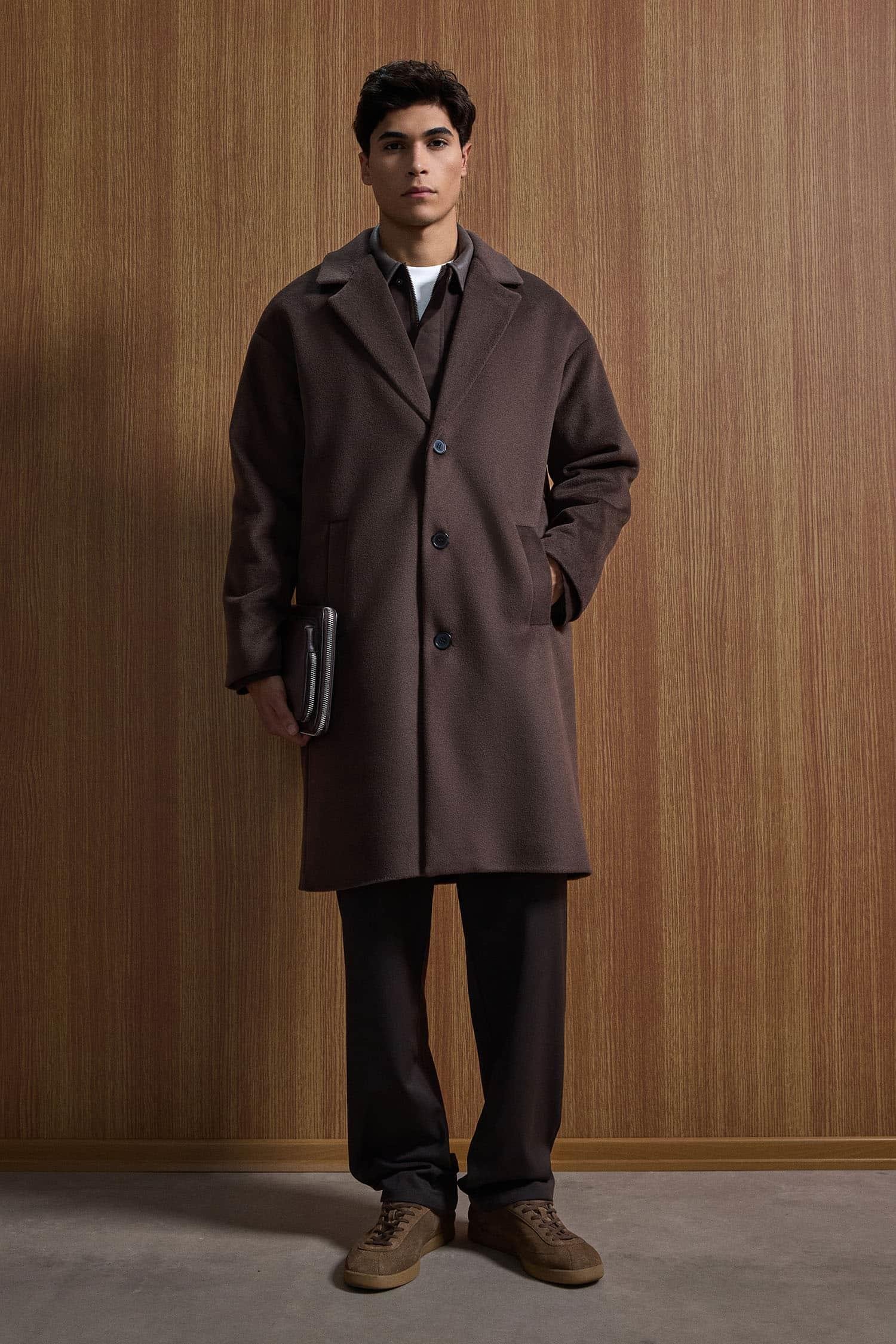 Erkek Oversize Uzun İtalyan Kaşe Kaban Koyu Kahve