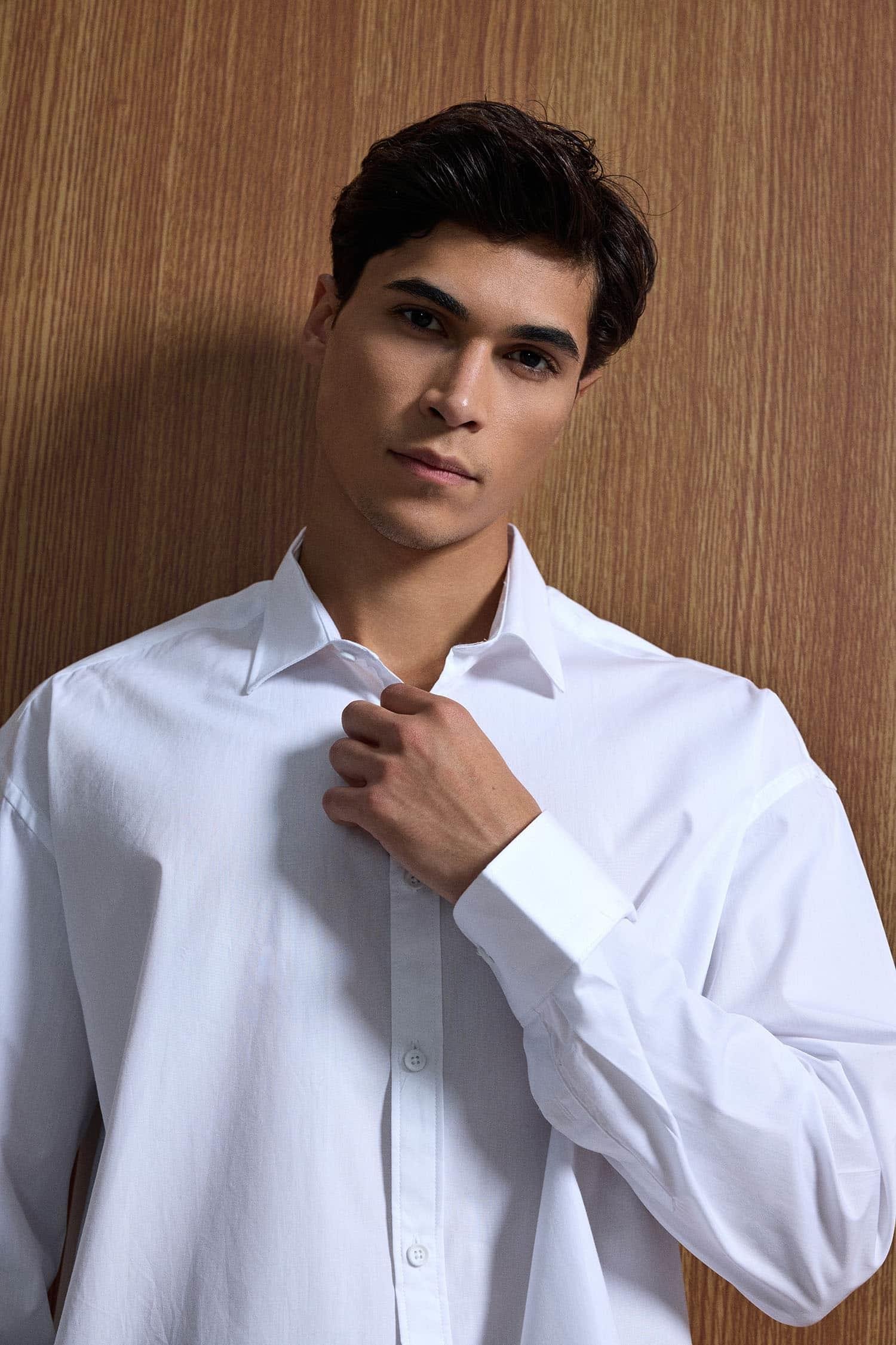 Erkek Oversize Uzun Kollu Basic Gömlek Beyaz