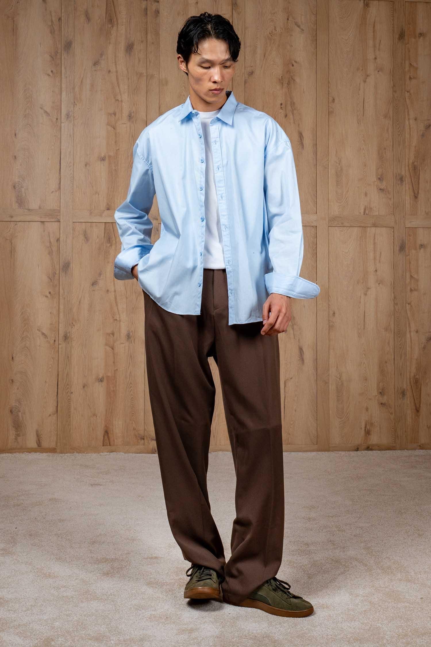 Erkek Oversize Uzun Kollu Basic Gömlek Açık Mavi