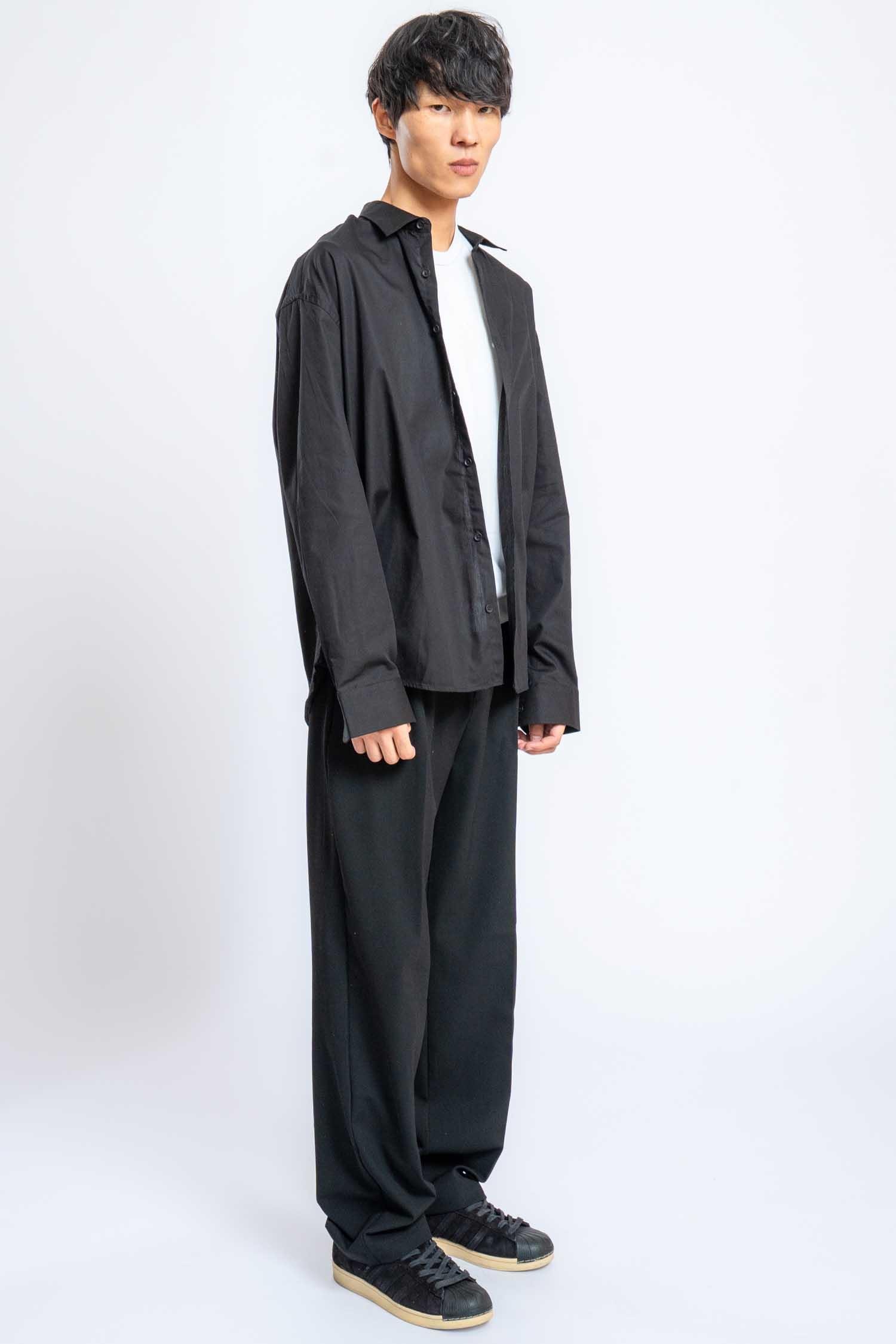 Erkek Oversize Uzun Kollu Basic Gömlek Siyah