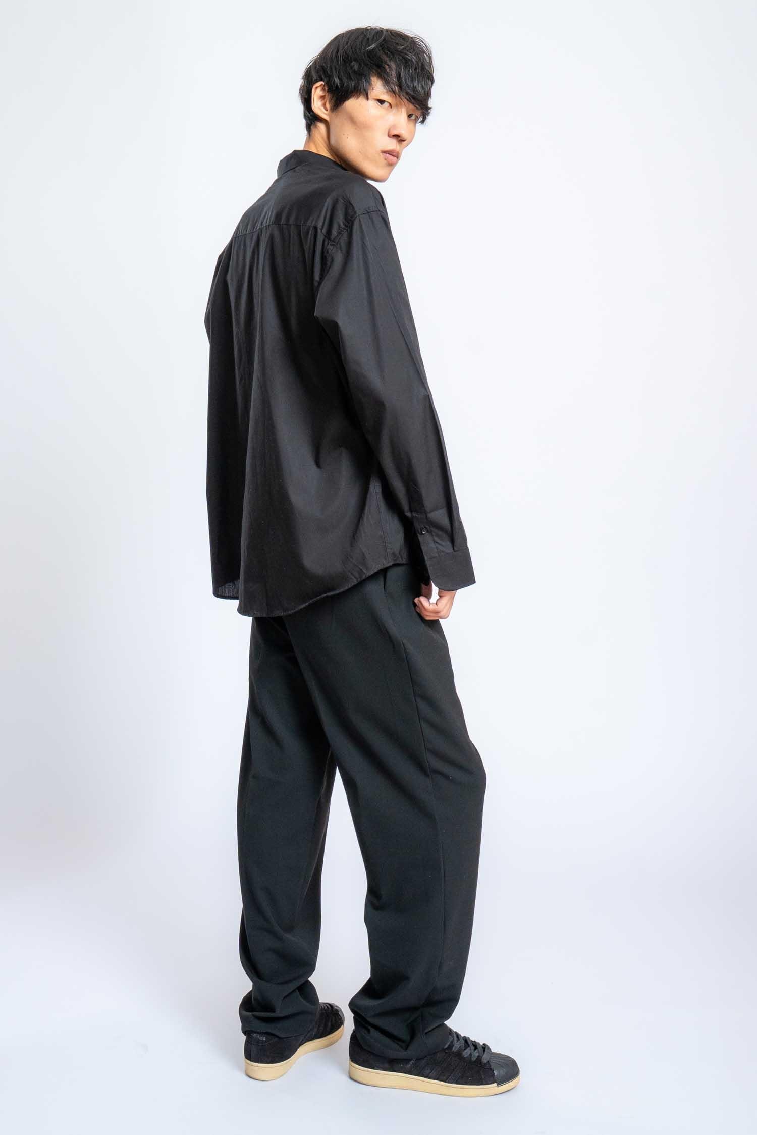 Erkek Oversize Uzun Kollu Basic Gömlek Siyah