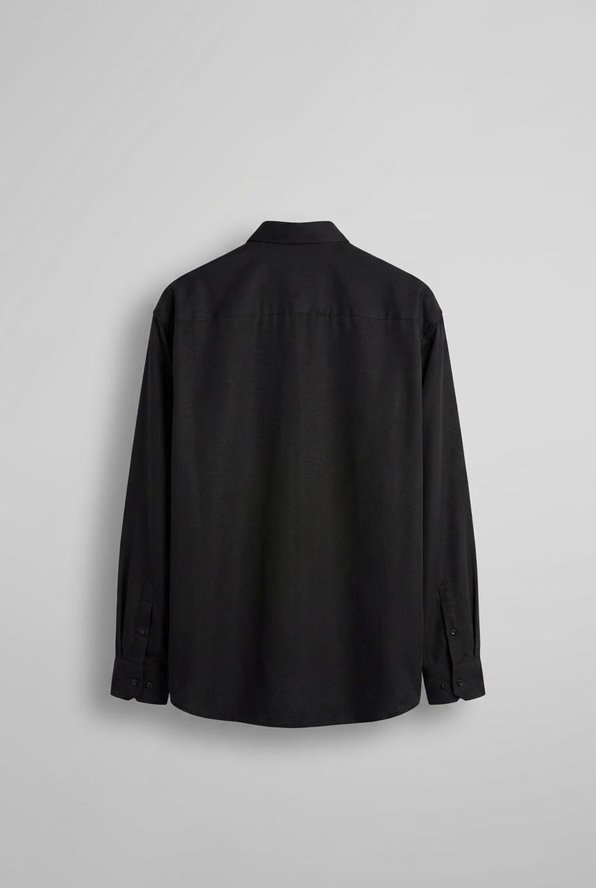 Erkek Oversize Uzun Kollu Basic Gömlek Siyah