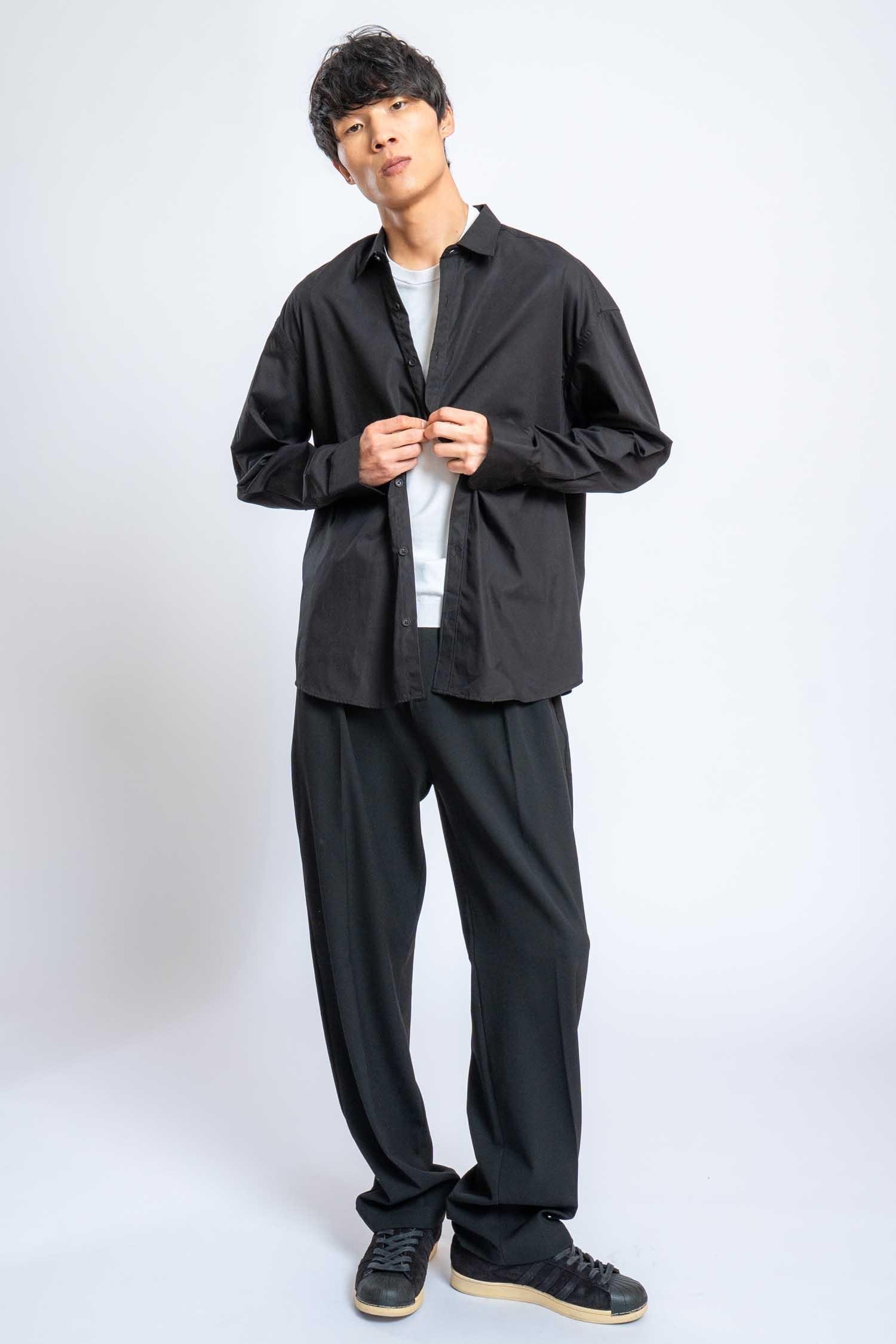 Erkek Oversize Uzun Kollu Basic Gömlek Siyah