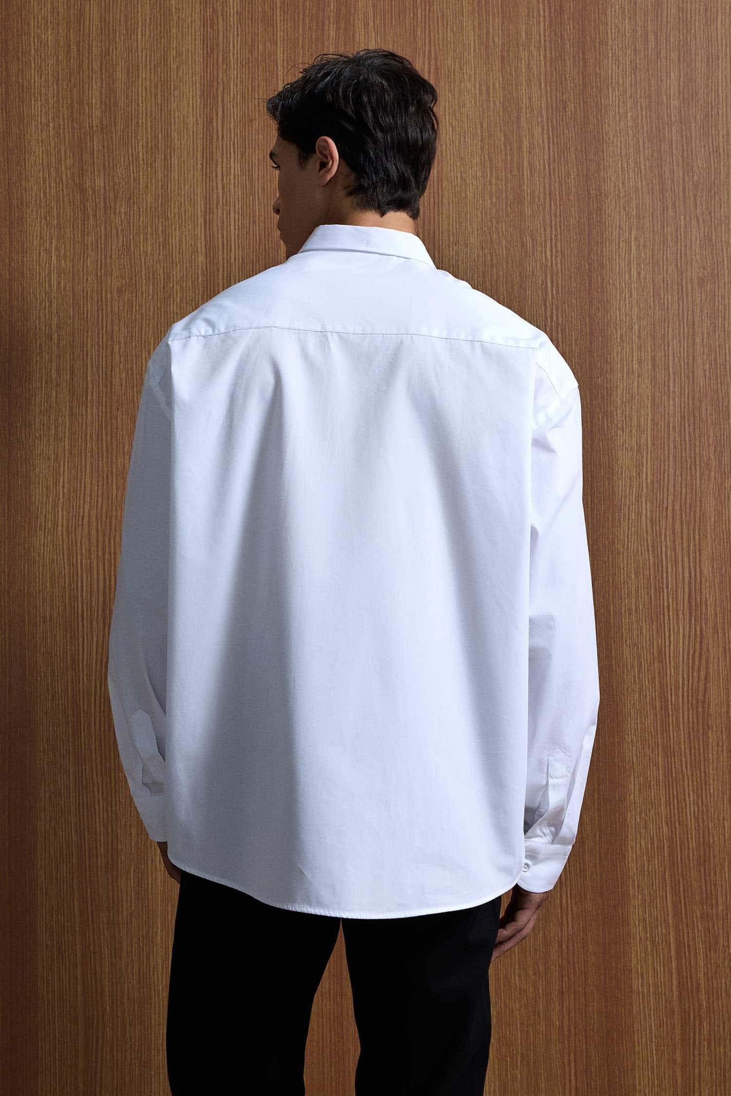 Erkek Oversize Uzun Kollu Basic Gömlek Beyaz