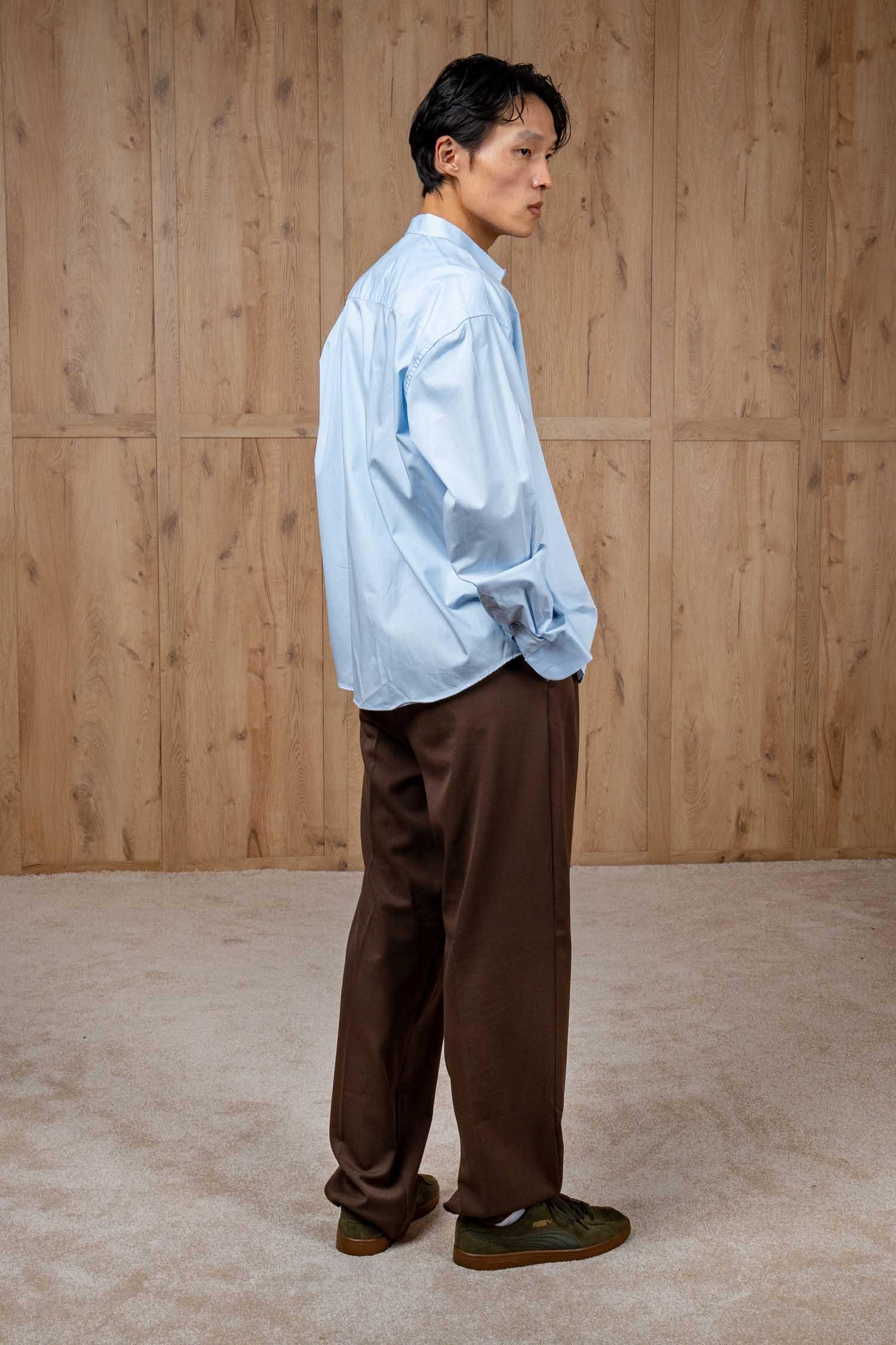 Erkek Oversize Uzun Kollu Basic Gömlek Açık Mavi