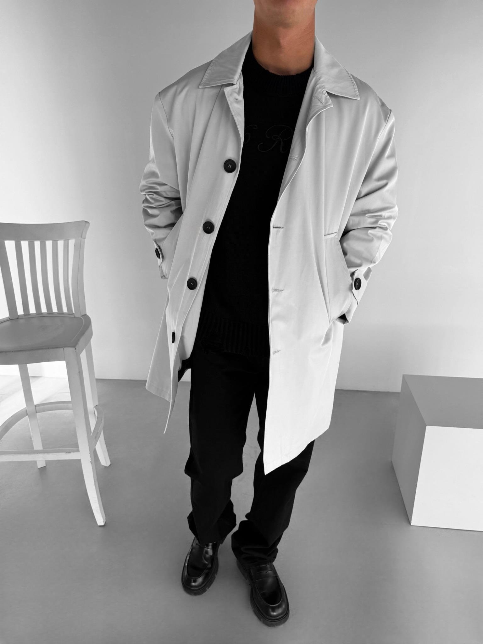 Erkek Oversize Uzun Su Ve Rüzgar Geçirmez Pardesü Trençkot Gri