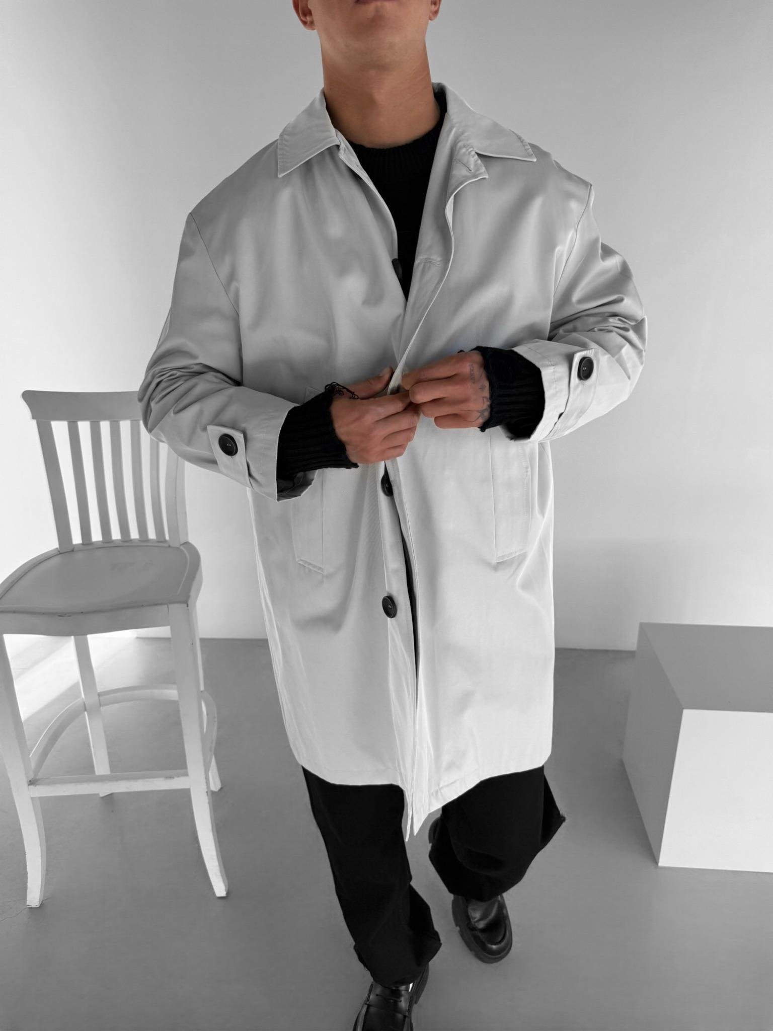 Erkek Oversize Uzun Su Ve Rüzgar Geçirmez Pardesü Trençkot Gri