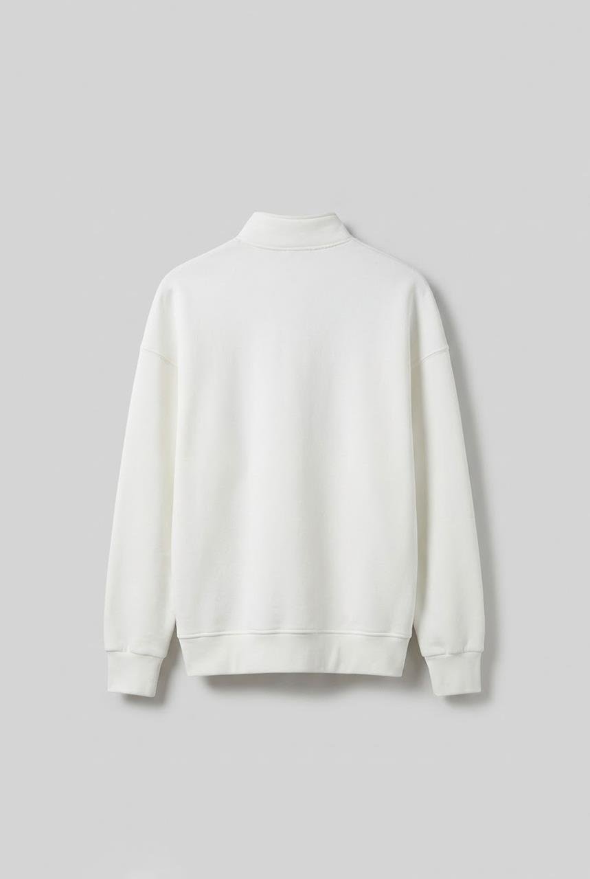 Erkek Oversize Yarım Fermuarlı Dik Yakalı Baskılı Sweatshirt Ekru