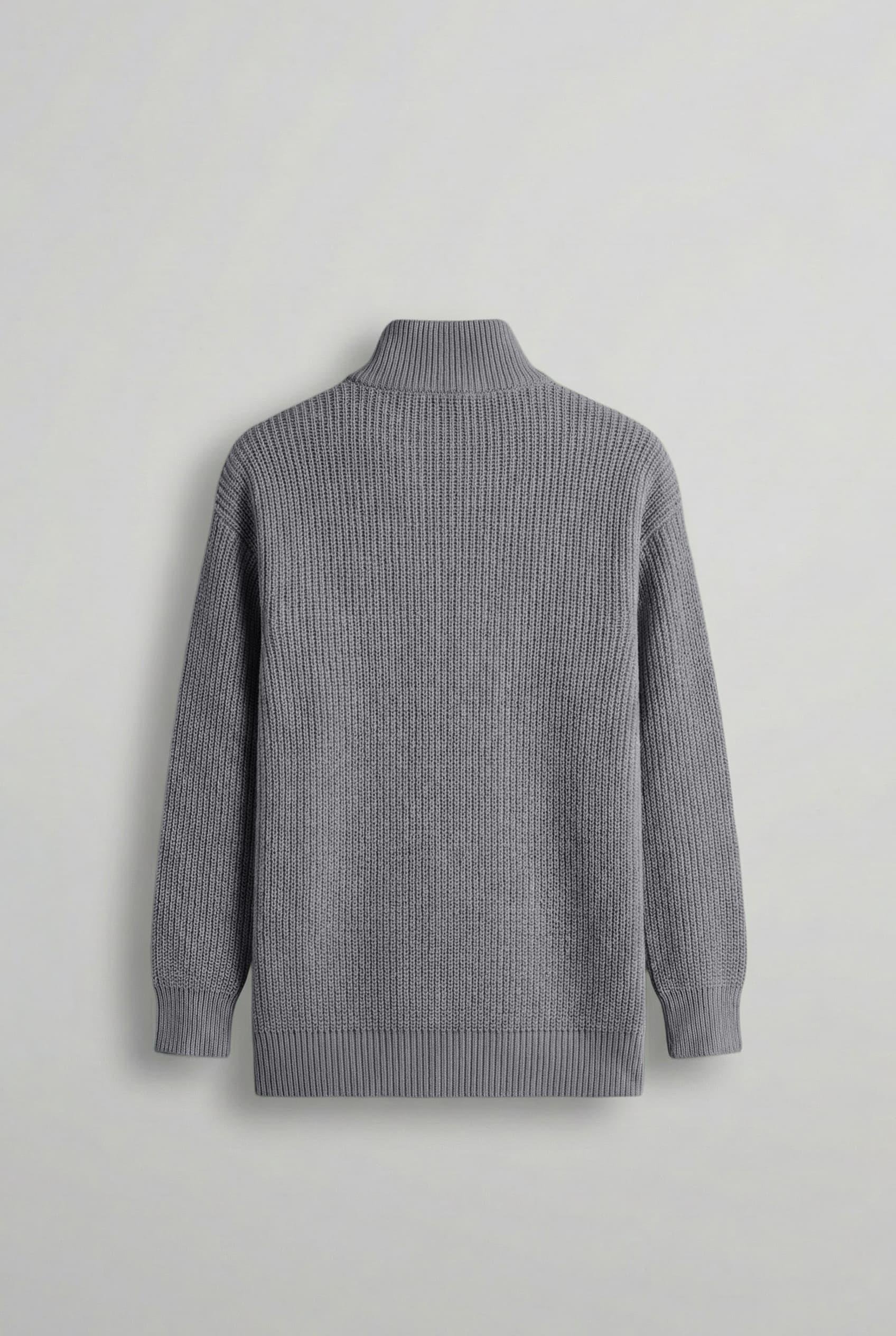 Erkek Oversize Yarım Fermuarlı Kazak Gri