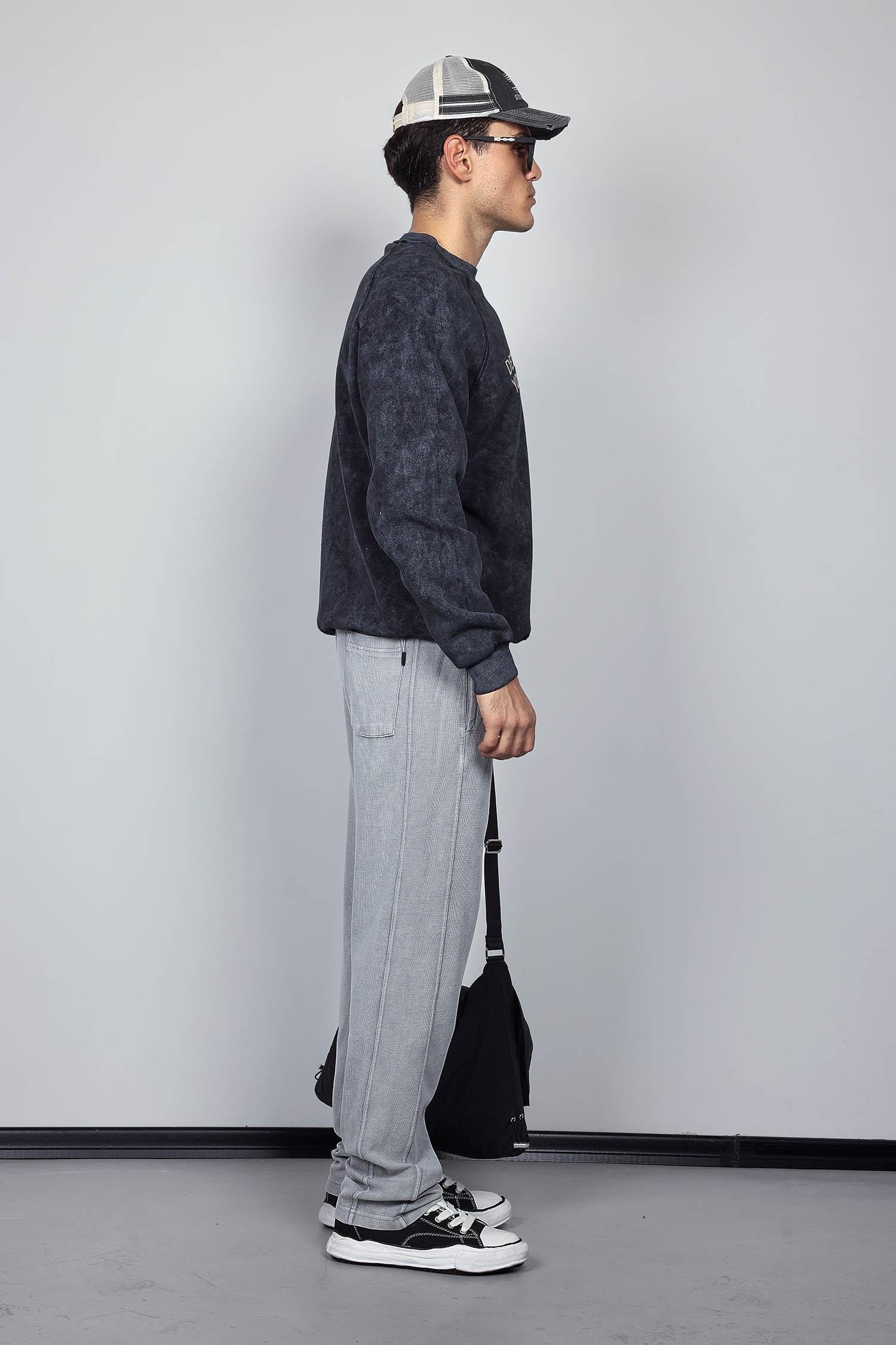 Erkek Oversize Yazı Baskılı Sweatshirt Siyah