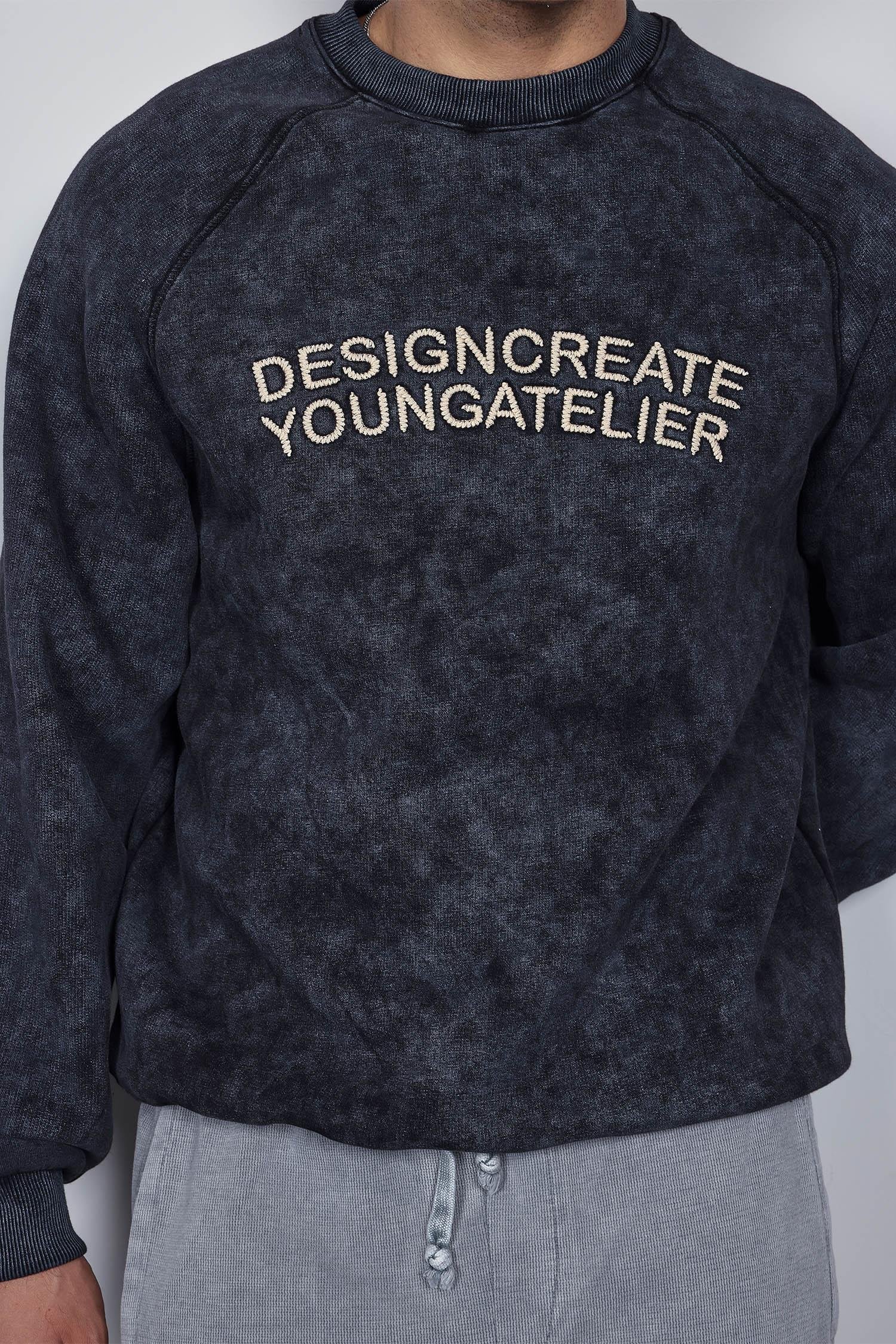 Erkek Oversize Yazı Baskılı Sweatshirt Siyah