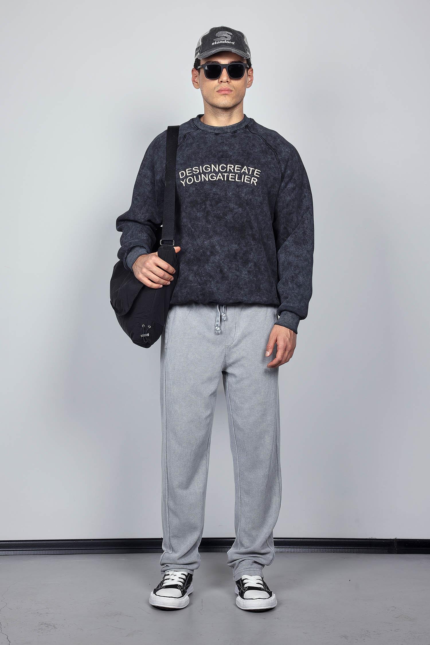 Erkek Oversize Yazı Baskılı Sweatshirt Siyah