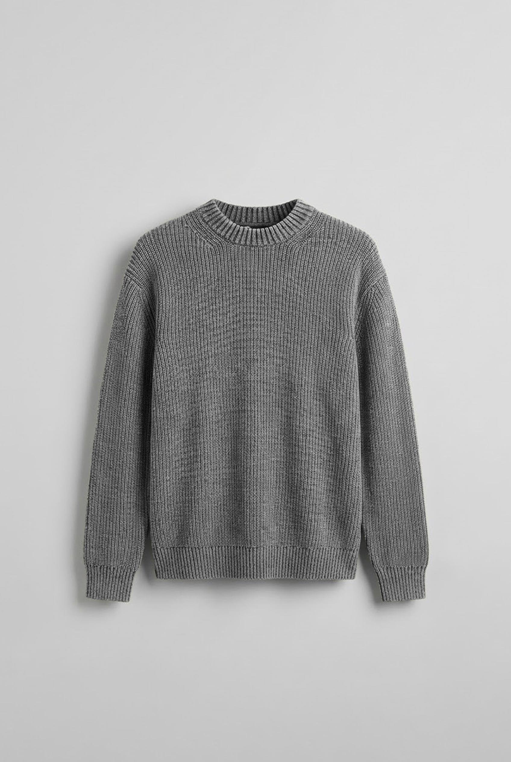 Erkek Oversize Yıkamalı Ağır Premium Kazak Gri