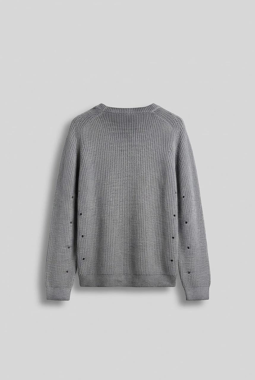 Erkek Oversize Yıkamalı Distressed Triko Kazak Gri