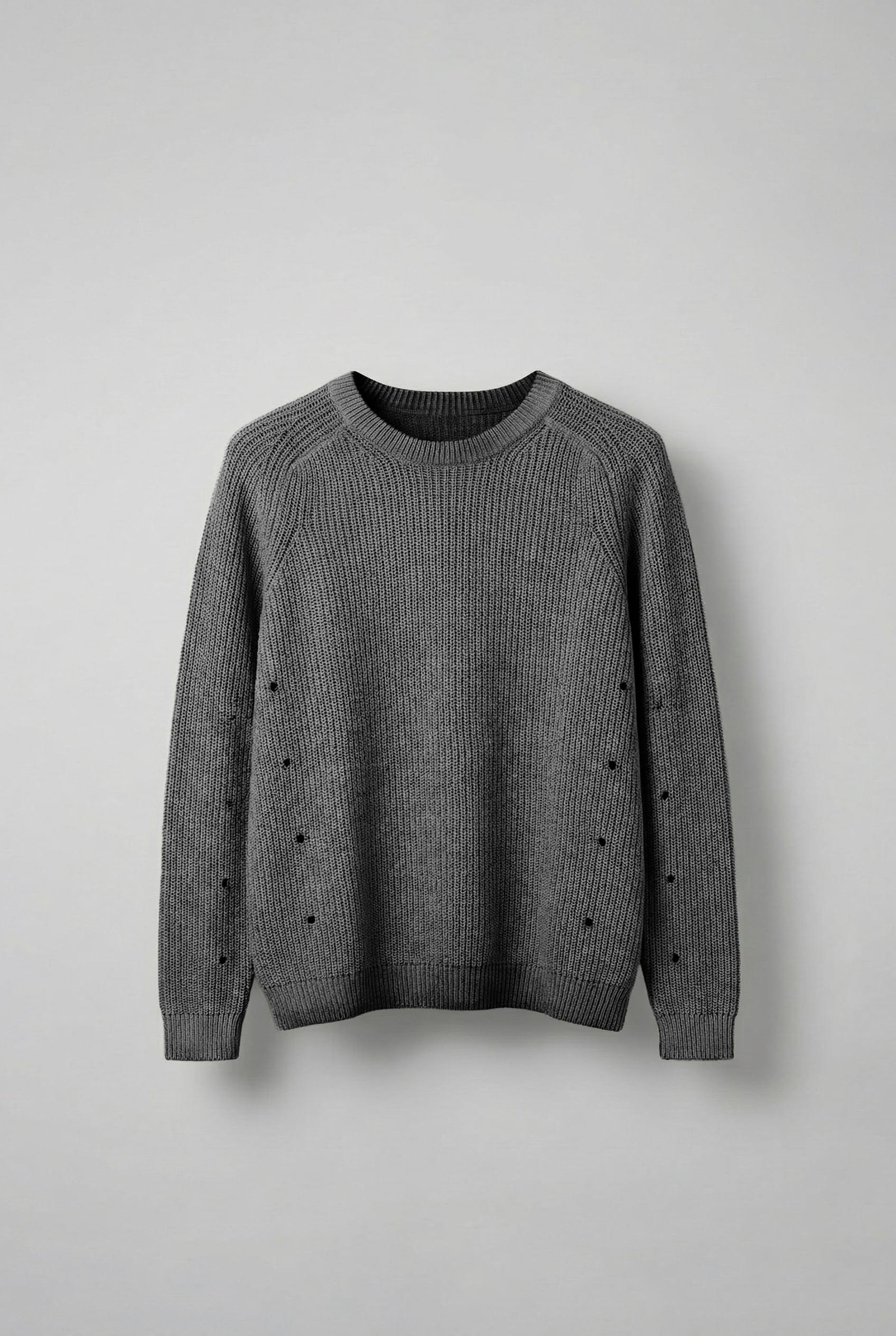 Erkek Oversize Yıkamalı Distressed Triko Kazak Siyah