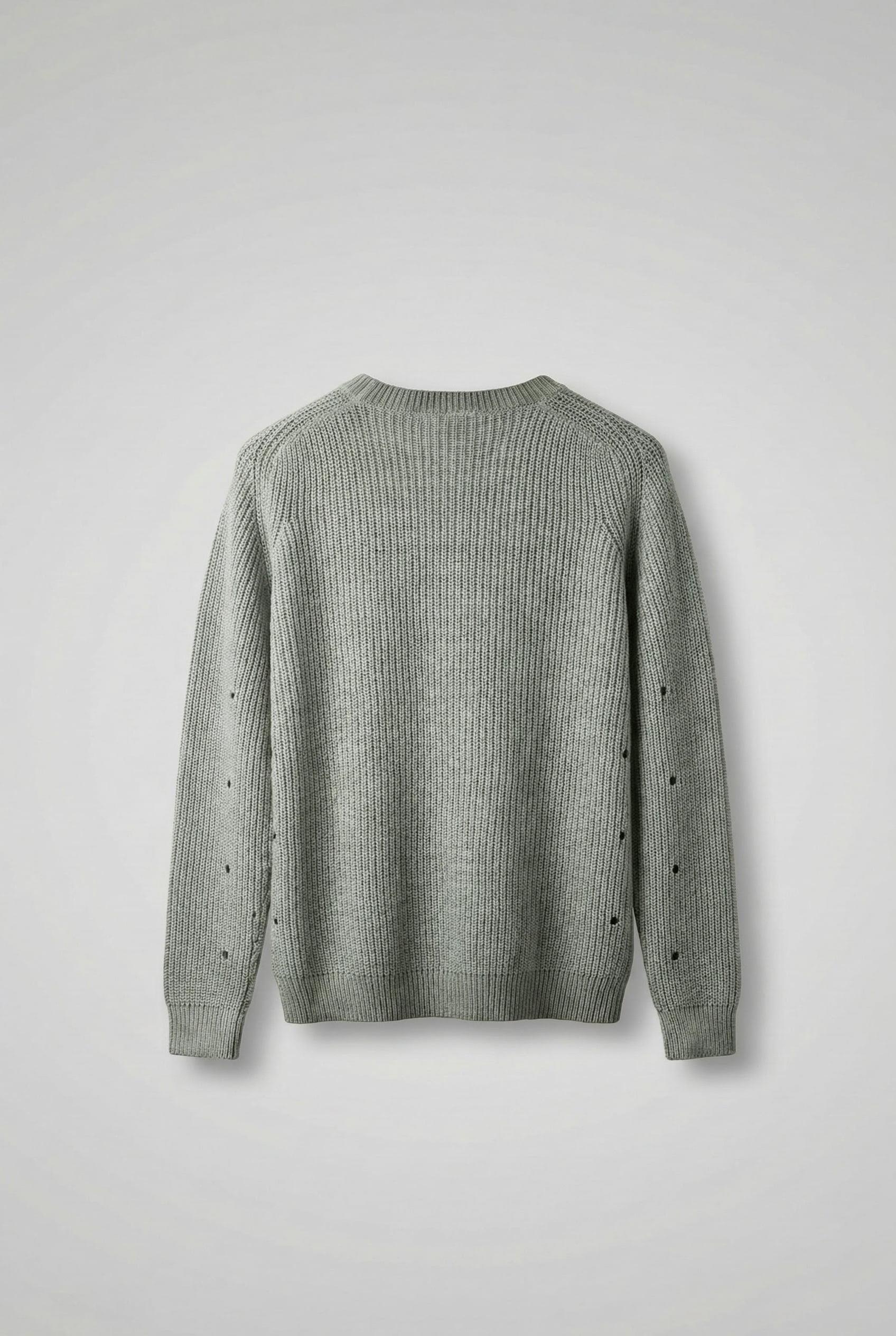 Erkek Oversize Yıkamalı Distressed Triko Kazak Mint