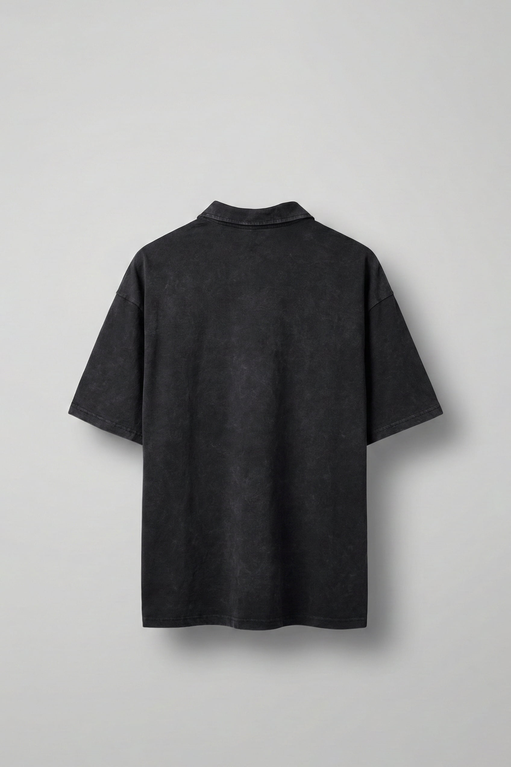 Erkek Oversize Yıkamalı Gül Nakışlı Polo Yaka T-Shirt Siyah