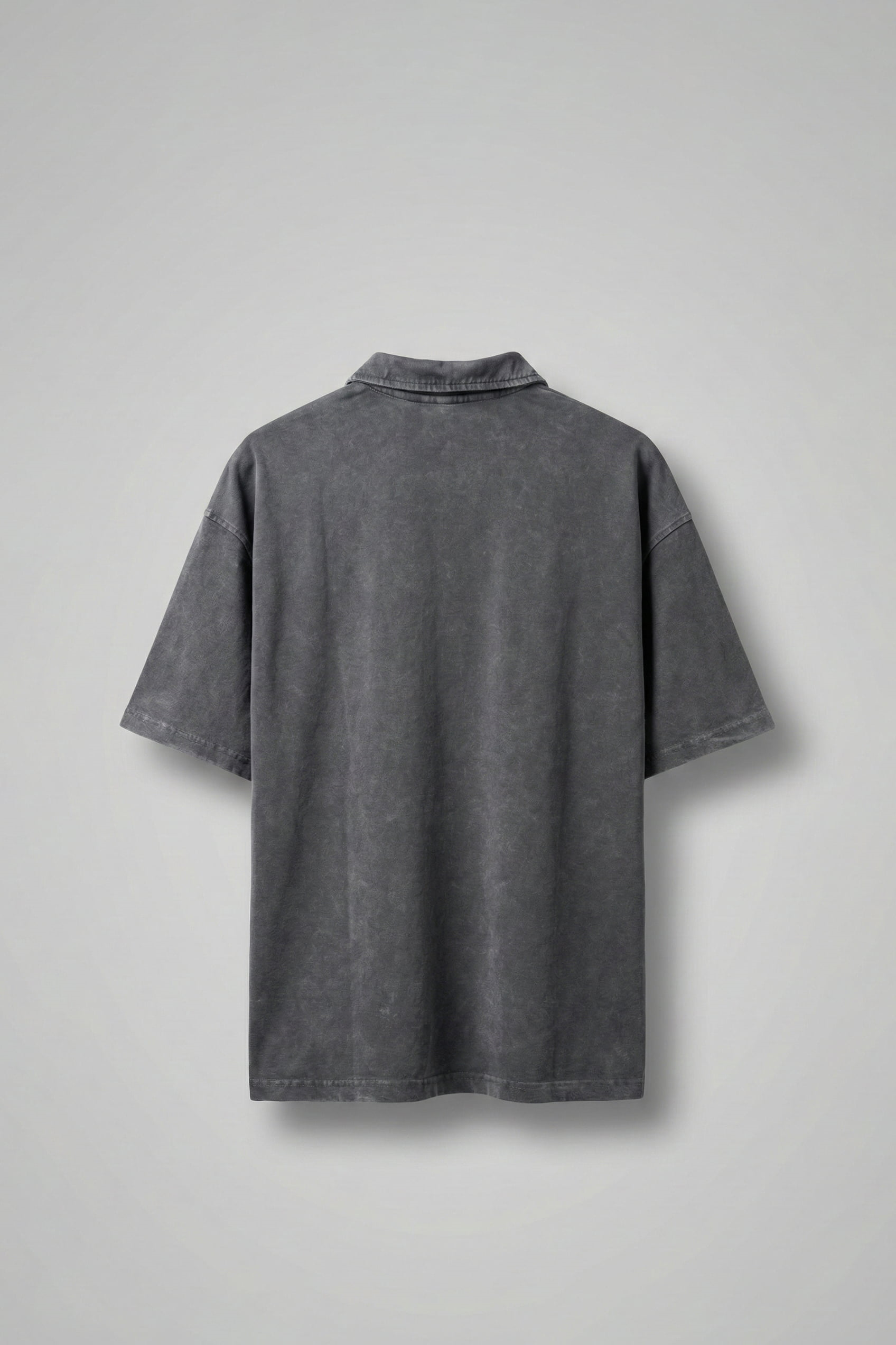 Erkek Oversize Yıkamalı Gül Nakışlı Polo Yaka T-Shirt Füme