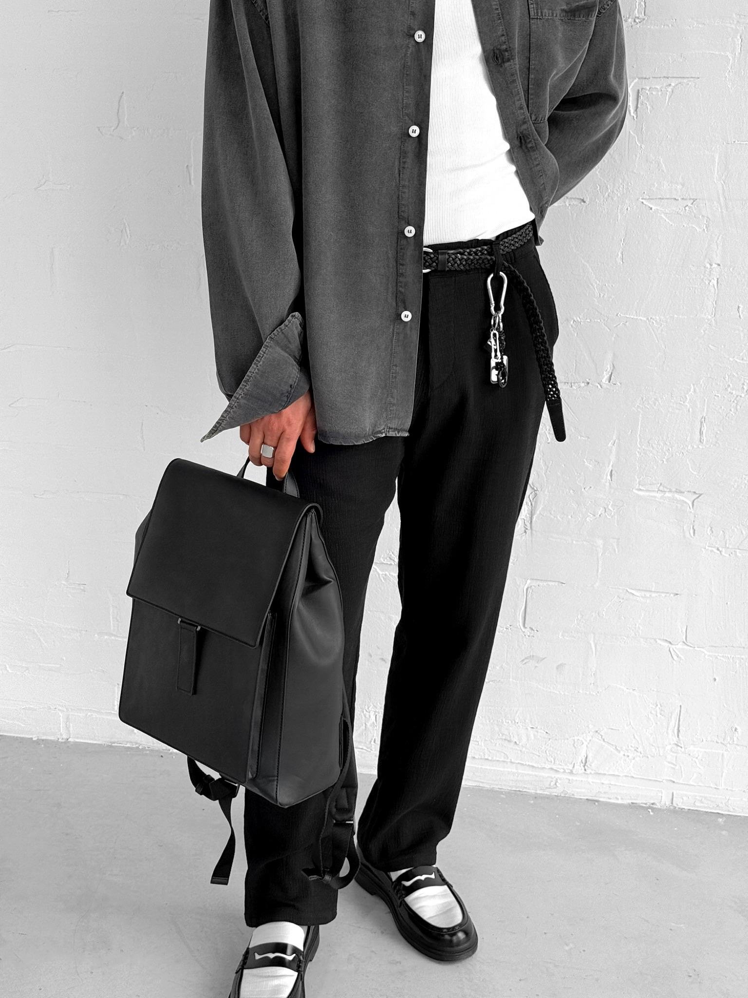 Erkek Oversize Yıkamalı Hafif ve Nefes Alabilen Gömlek Siyah